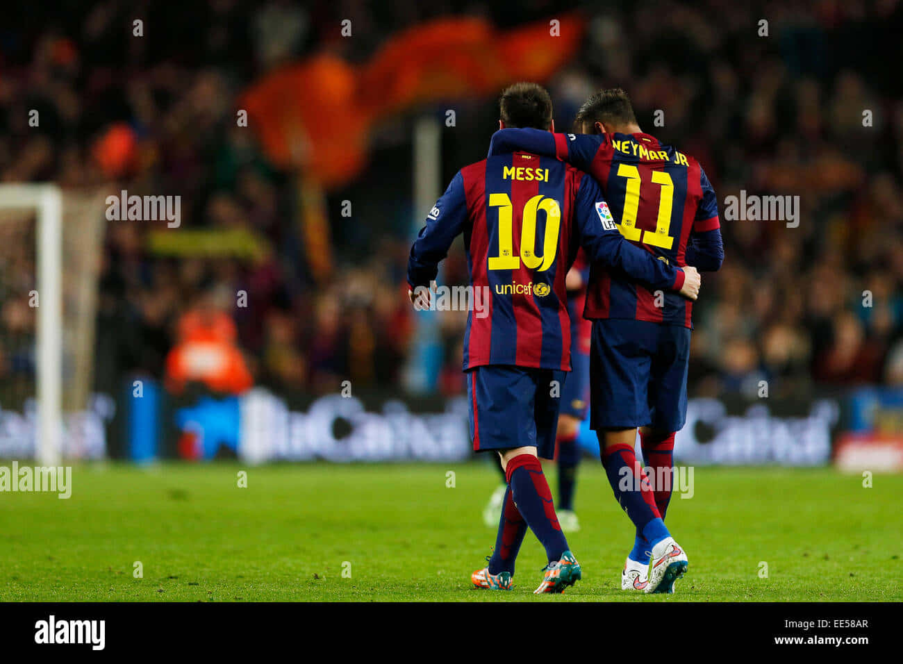 Messi, Neymar, blue and red striped jerseys, HD Desktop Wallpaper