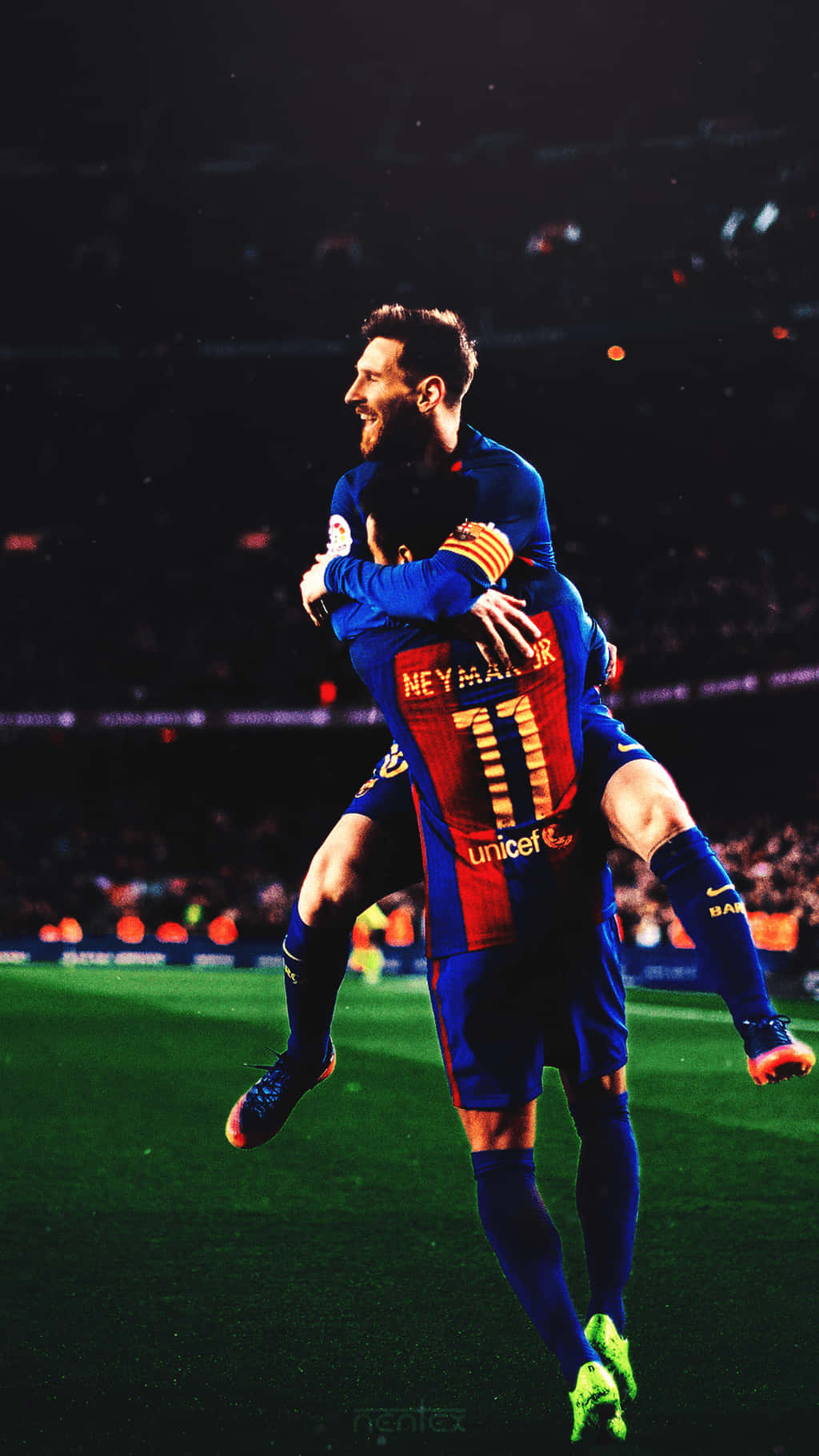 Messi And Neymar, stadium pitch, night lights, HD Phone Wallpaper