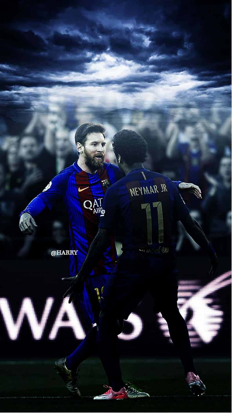 Messi And Neymar, blue jerseys, stormy sky, HD Phone Wallpaper