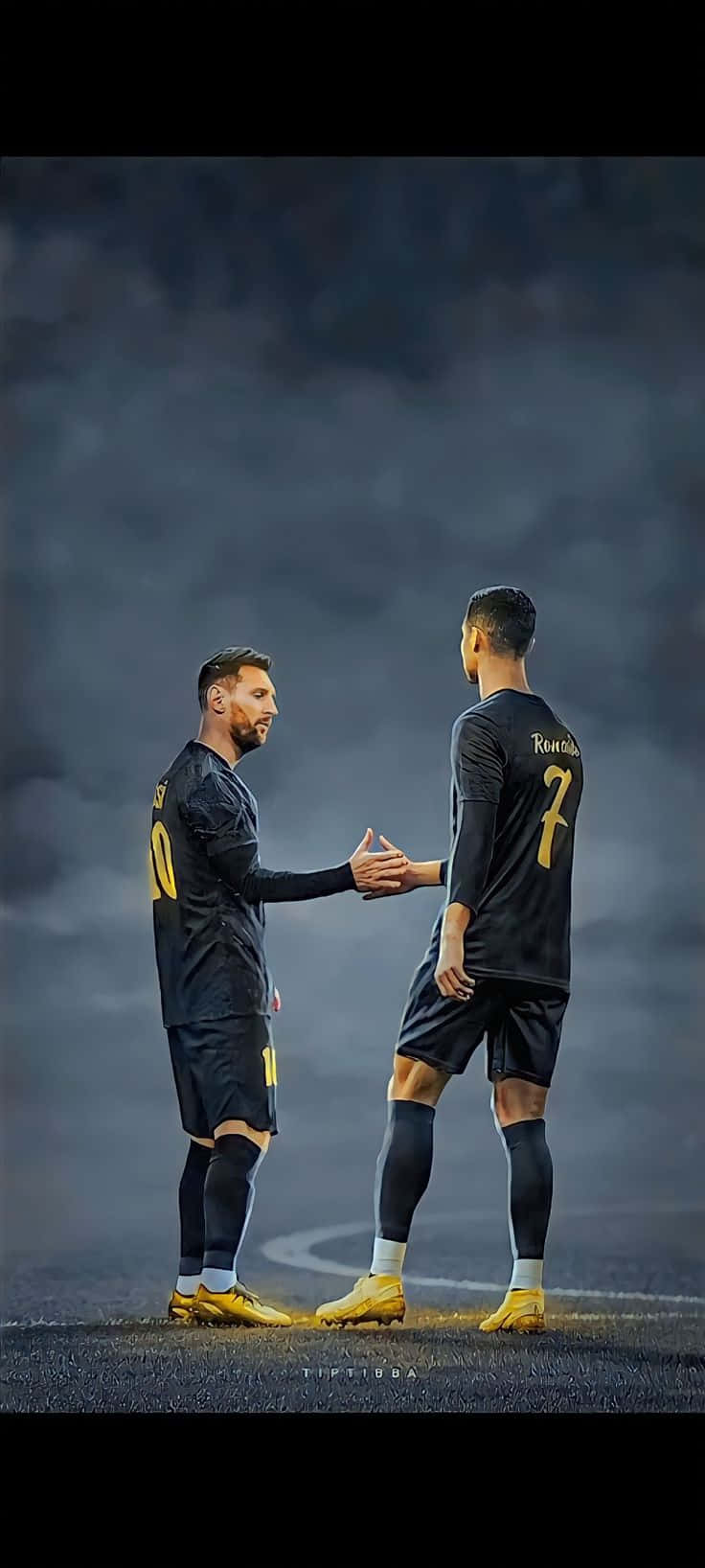 Messi, Ronaldo, black jerseys, HD Phone Wallpaper