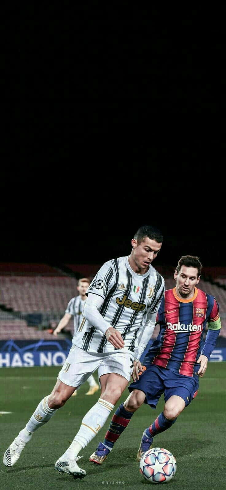 Messi And Ronaldo, football match, stadium pitch, HD Phone Wallpaper