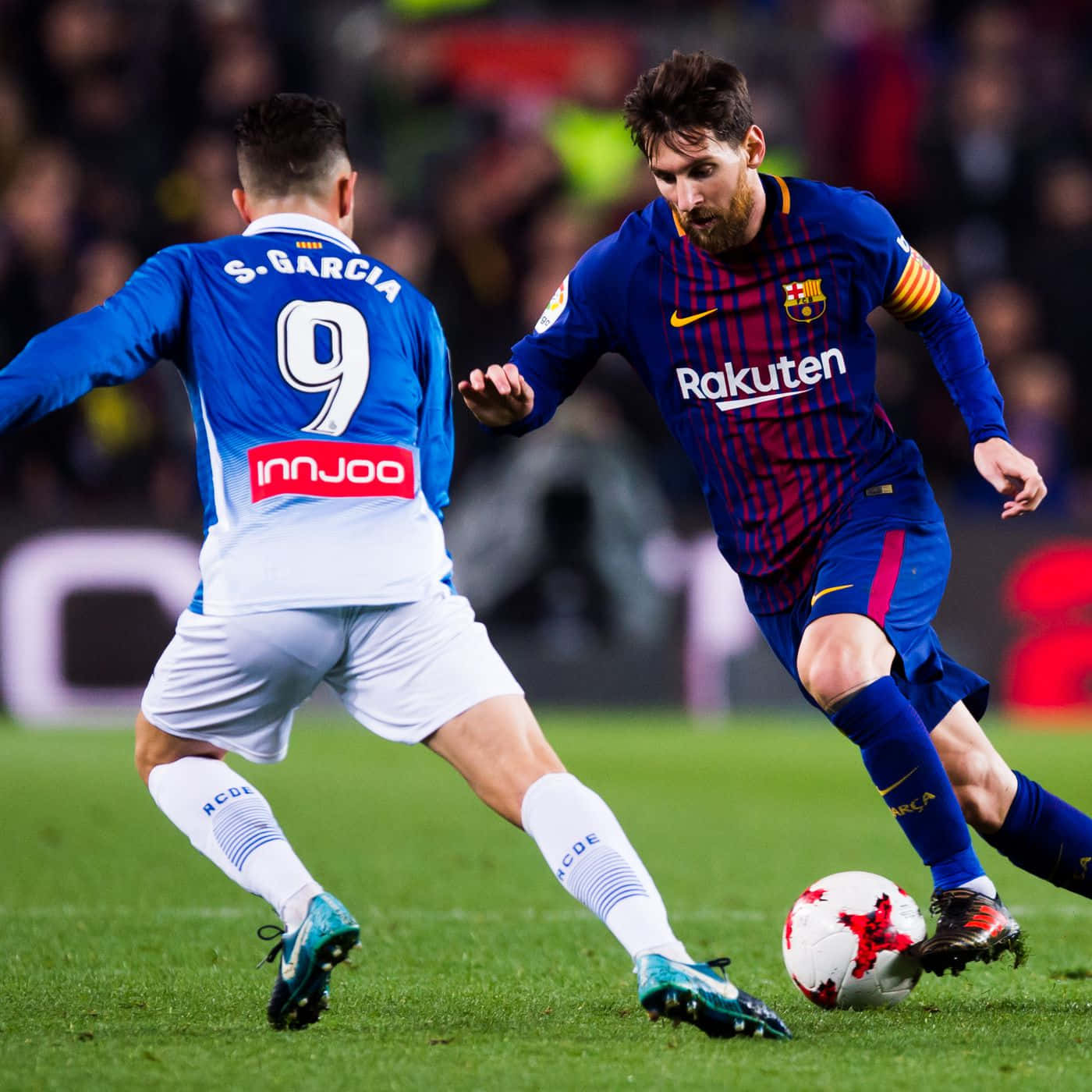 Messi, blue and red striped jersey, white and red ball, HD Desktop Wallpaper