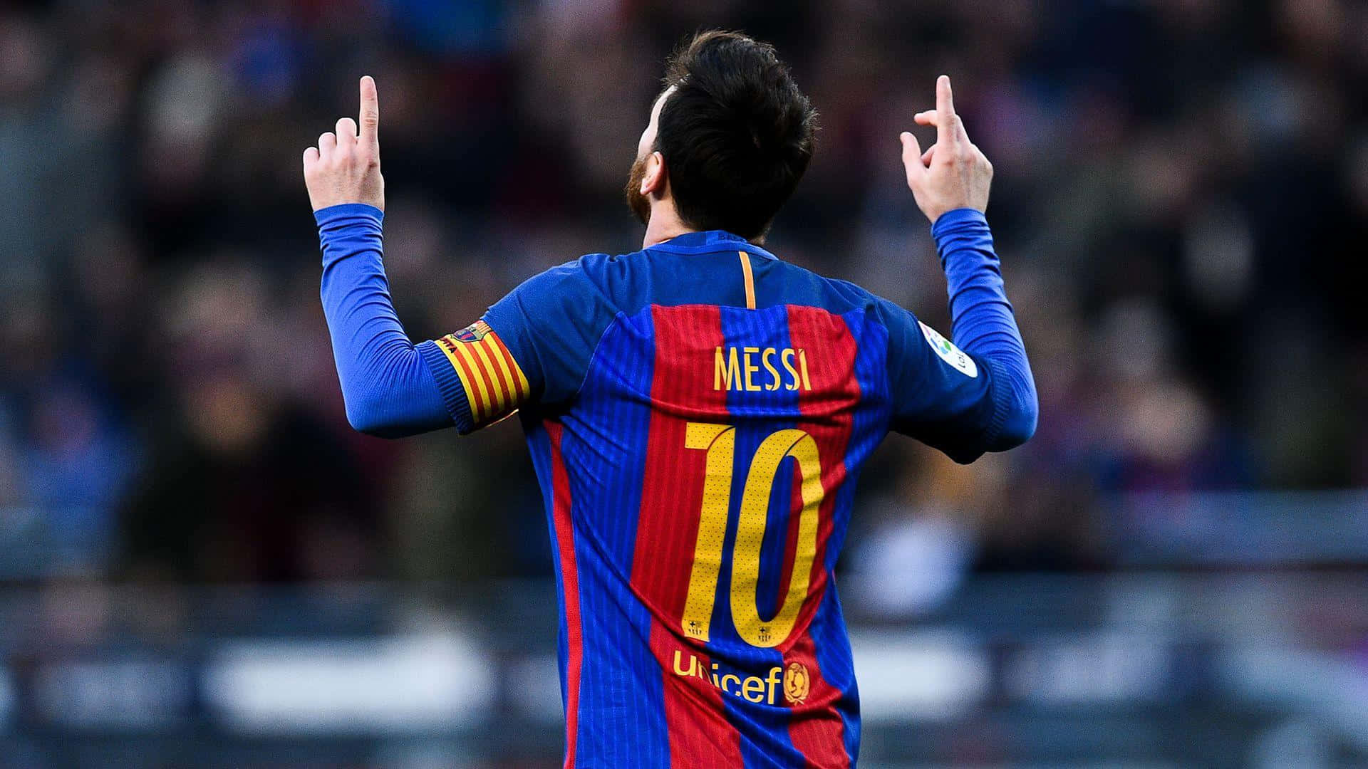 Messi, number 10, blue and red striped jersey, Full HD Desktop Wallpaper