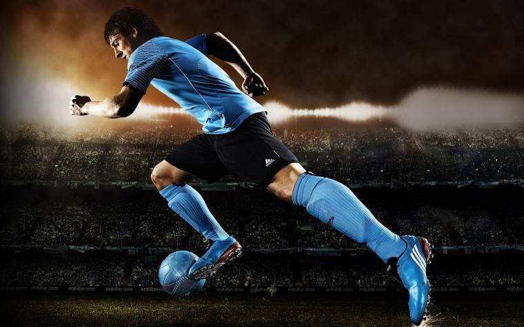 Messi, blue uniform, stadium lights, SD Desktop Wallpaper