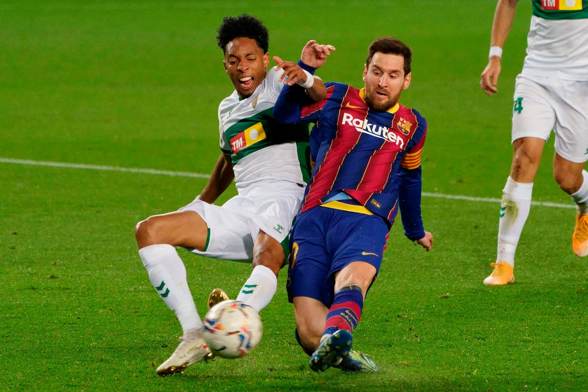 Messi, dribbling, defender, Full HD Desktop Wallpaper