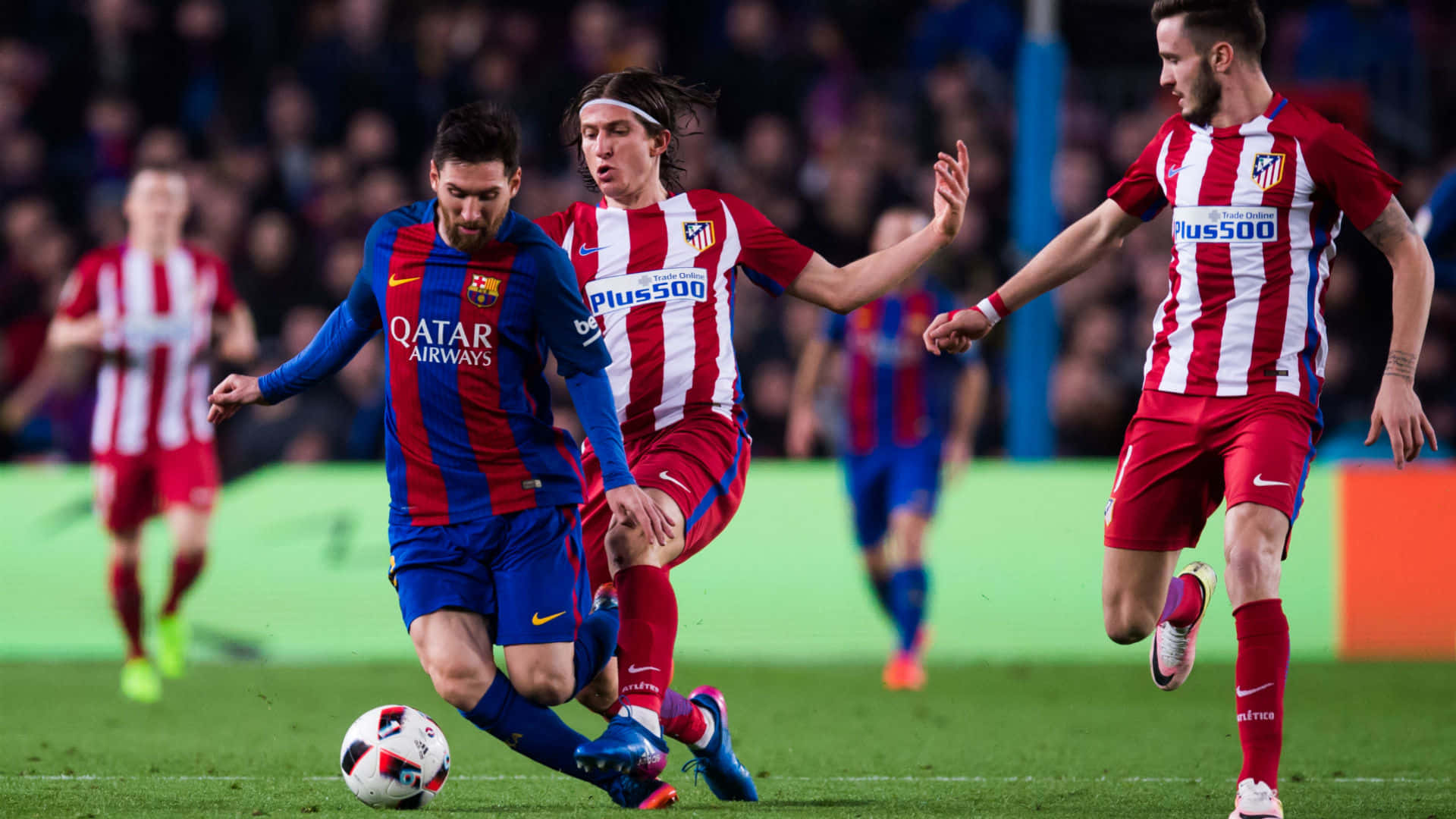 Messi, blue, red and white stripes, Full HD Desktop Wallpaper