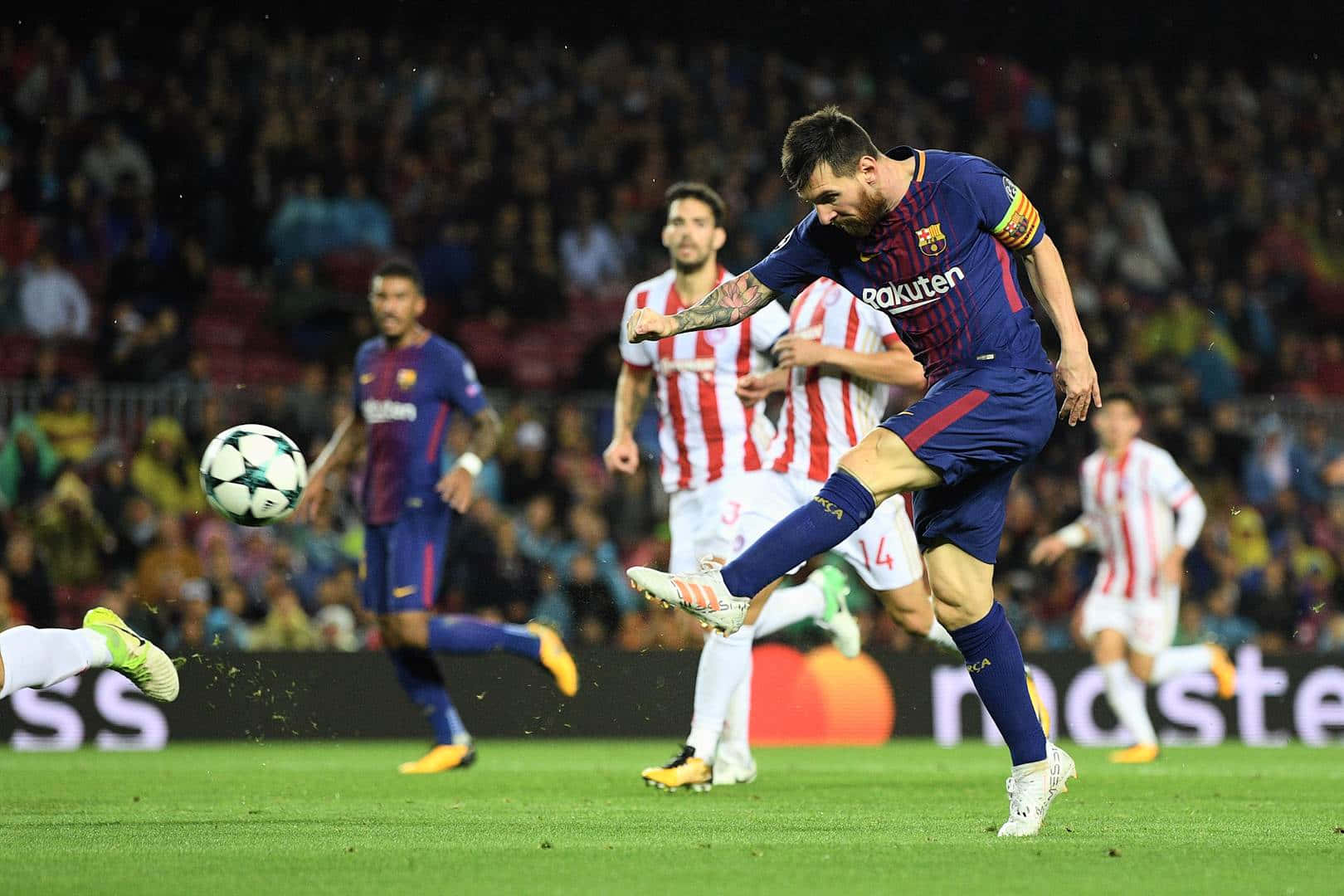 Messi, blue jersey, nighttime stadium match, HD Desktop Wallpaper