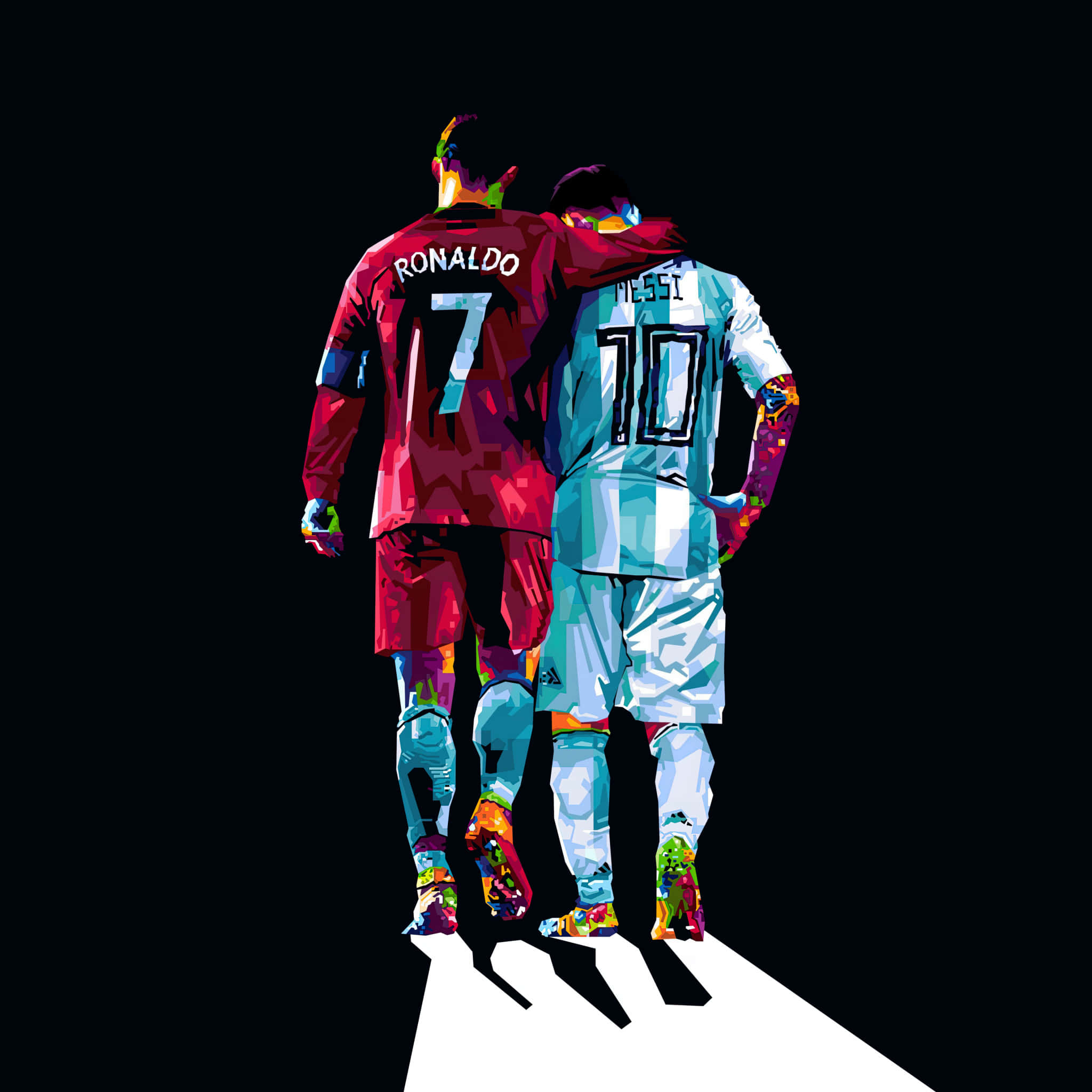 Ronaldo, Messi, vibrant stylized jerseys, Full HD Desktop Wallpaper