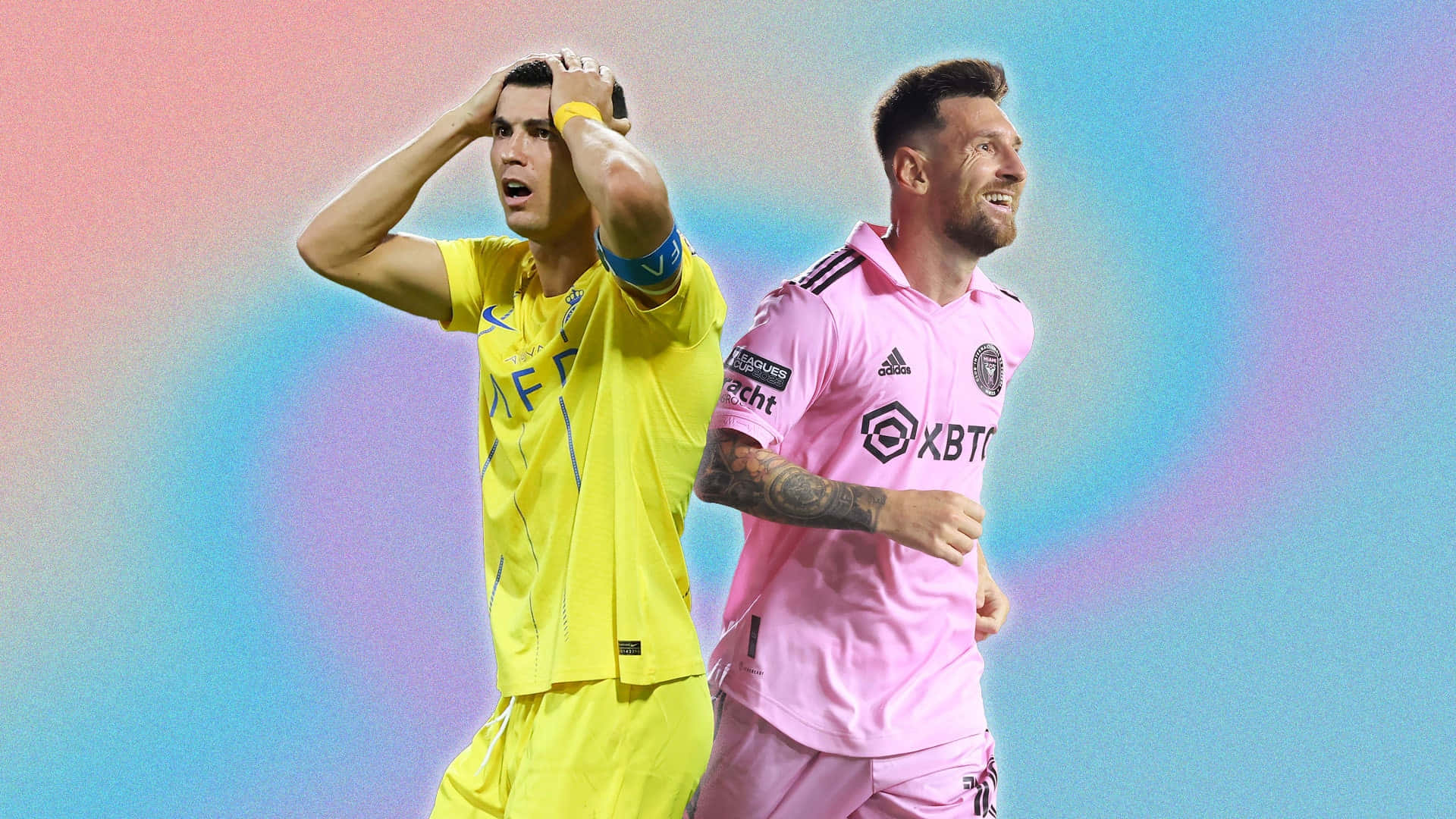 Messi, Ronaldo, yellow jersey, Full HD Desktop Wallpaper