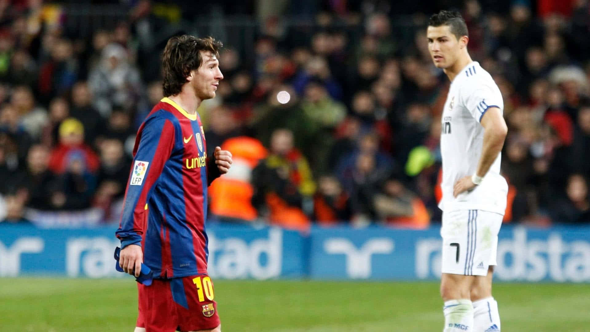 Messi, Ronaldo, stadium field, Full HD Desktop Wallpaper