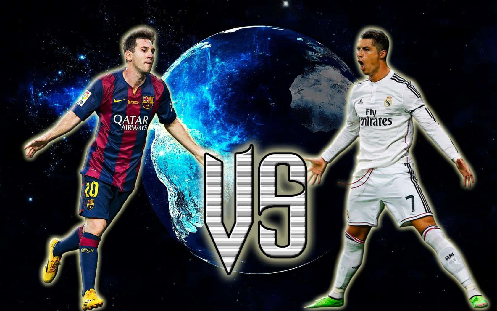 Messi Vs Ronaldo, soccer stars, team kits, HD Desktop Wallpaper