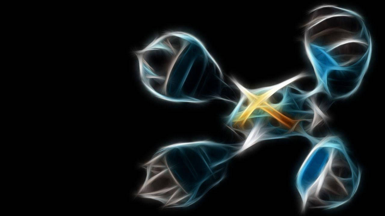 Metagross, glowing blue, gold fractal tendrils, HD Desktop Wallpaper