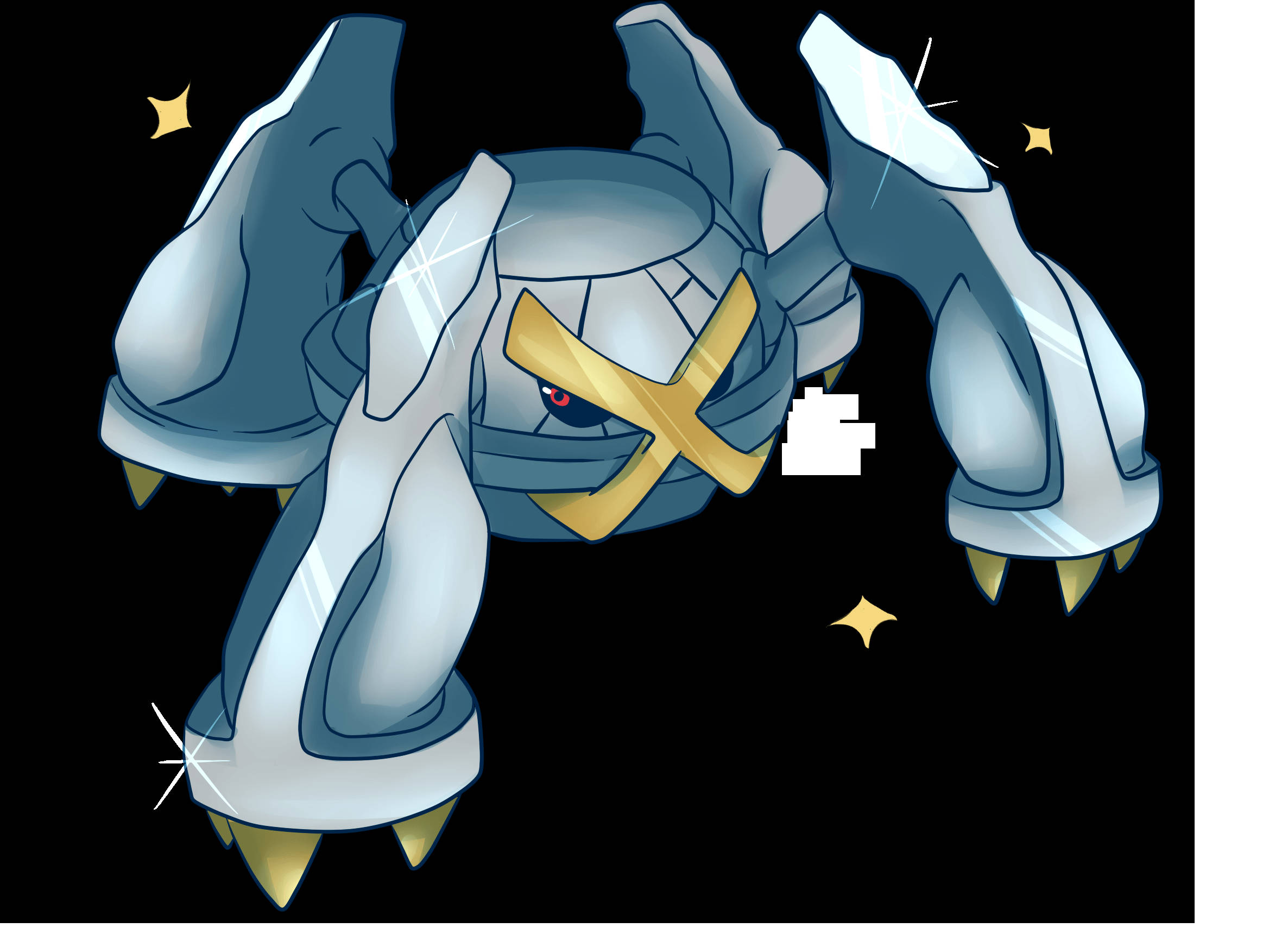 Metagross, blue and gold armored creature, glowing eyes, Full HD Desktop Wallpaper
