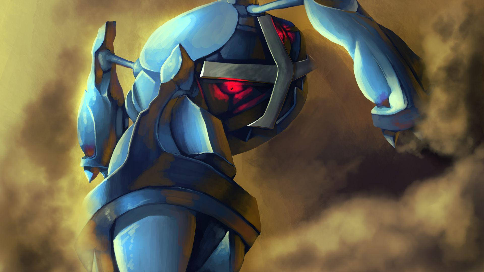 Metagross, blue armored robot, glowing red eyes, Full HD Desktop Wallpaper