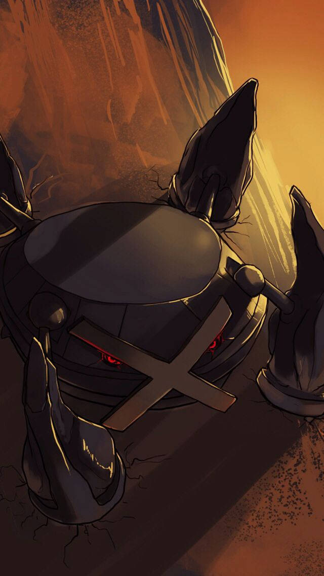Metagross, cracked earth, warm orange light, SD Phone Wallpaper