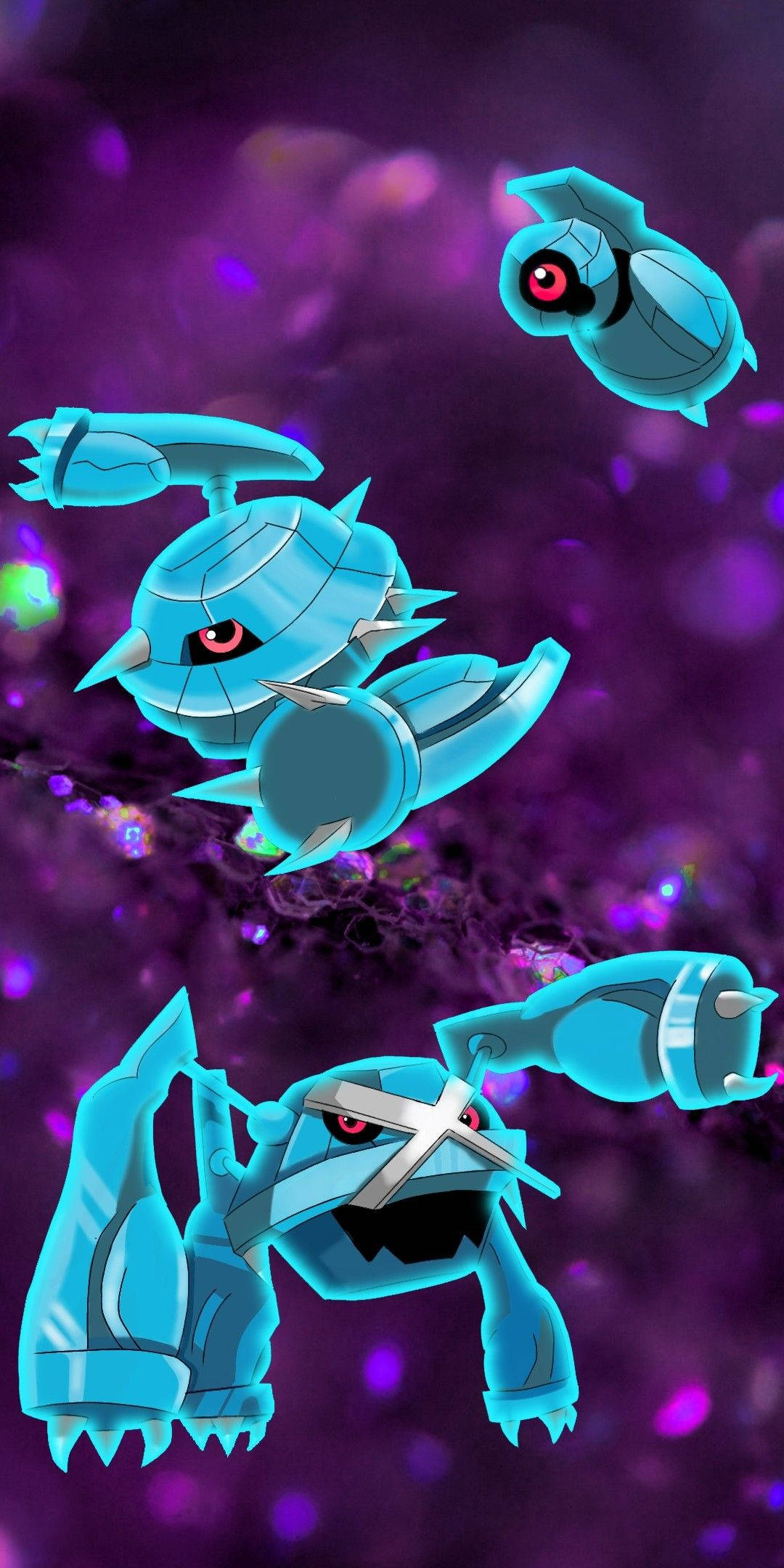 Metagross, evolution line, violet background, Full HD Phone Wallpaper