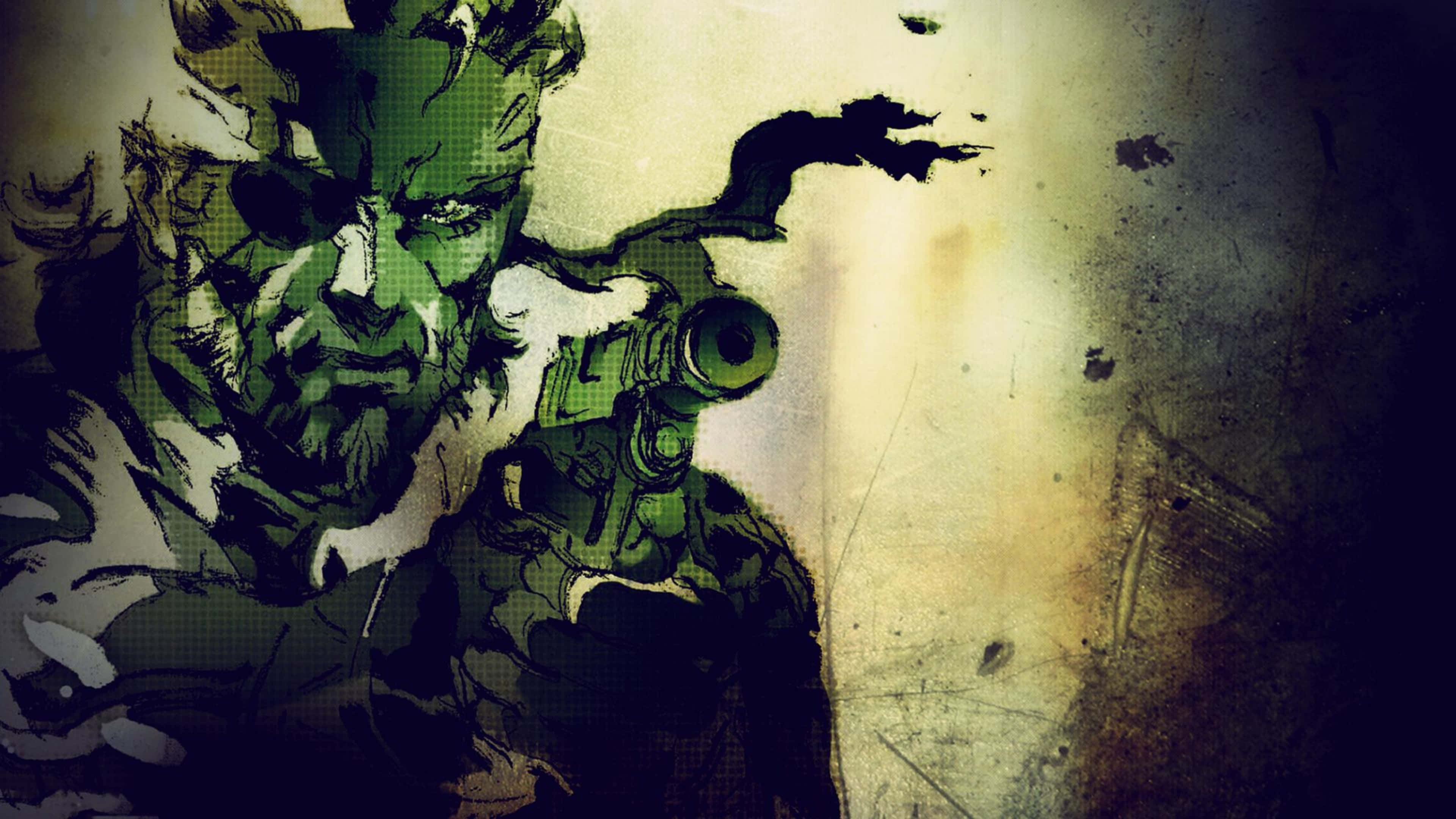 Metal Gear 4K, green face paint, rifle, 4K Desktop Wallpaper