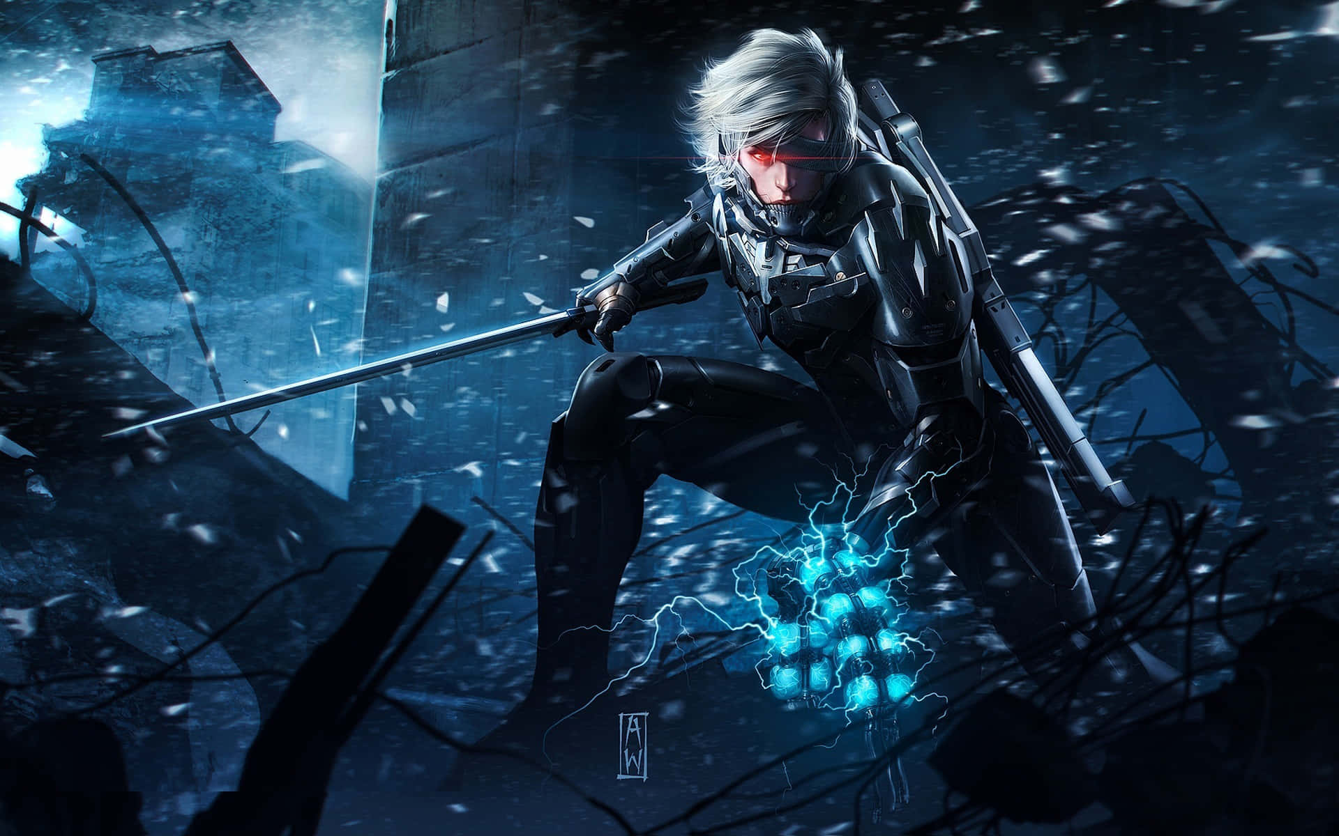 Metal Gear Solid, silver-haired warrior, black armor, Full HD Desktop Wallpaper