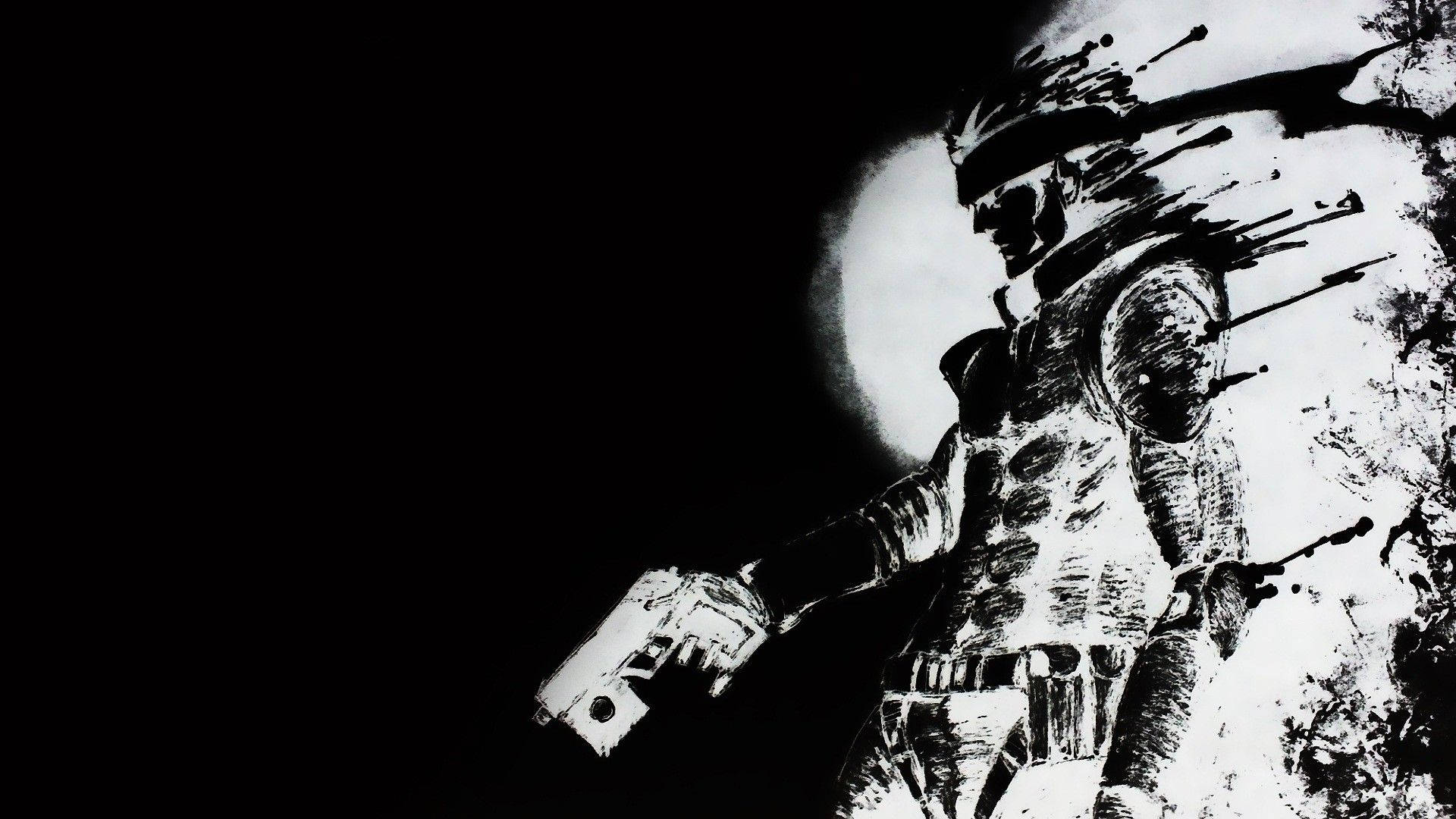 Metal Gear Solid, masked figure, pistol, Full HD Desktop Wallpaper