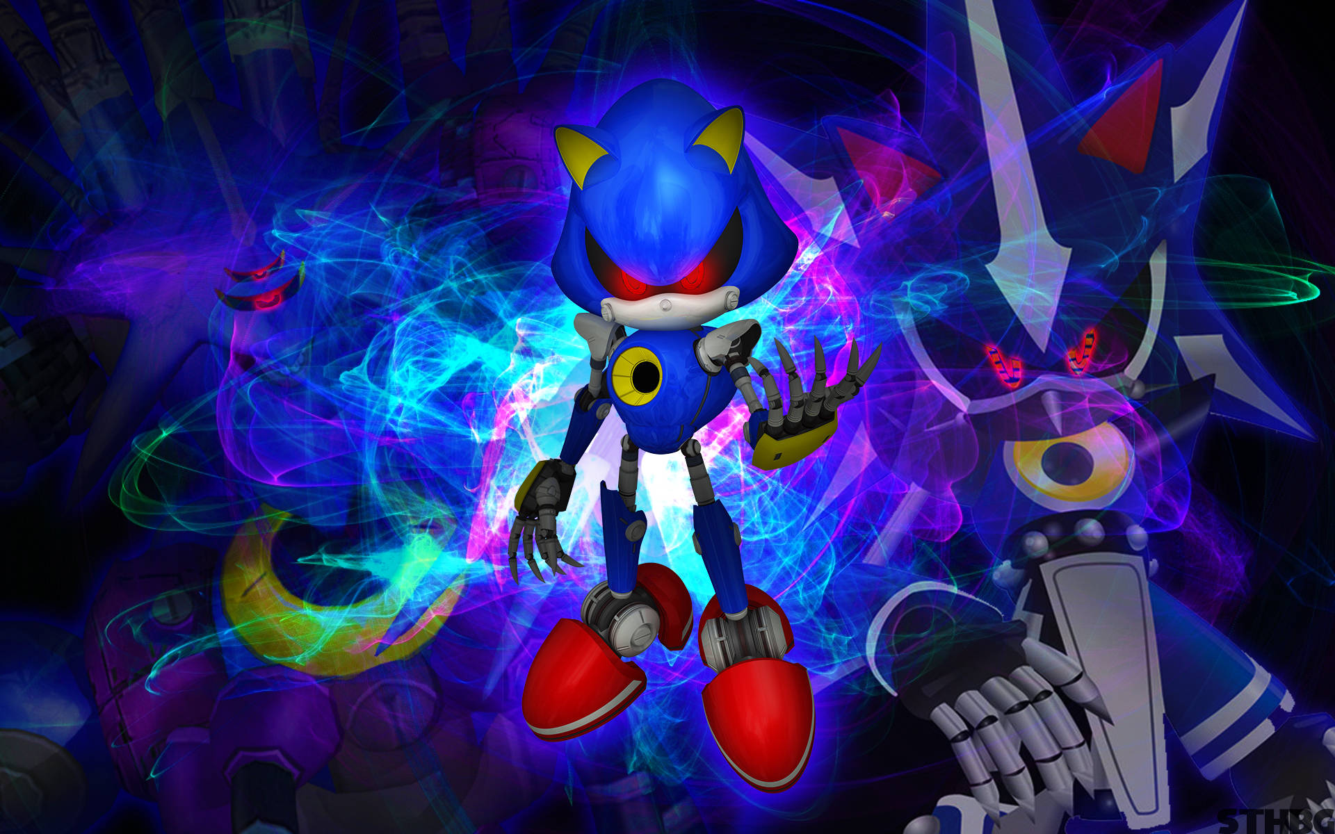 Metal Sonic, blue robotic hedgehog, glowing eyes, Full HD Desktop Wallpaper