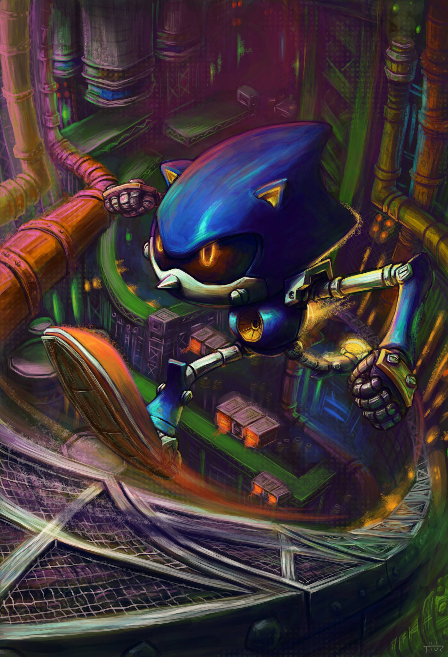 Metal Sonic, blue robotic hedgehog, glowing orange eyes, Full HD Phone Wallpaper