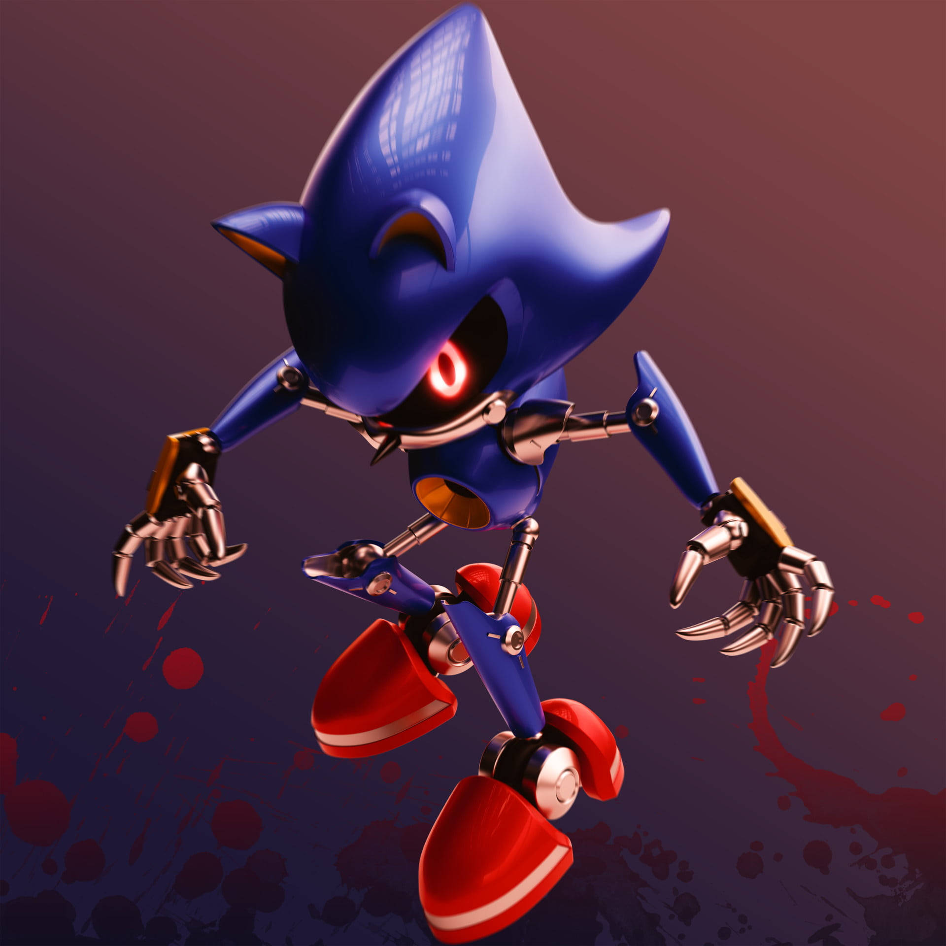 Metal Sonic, glowing red eyes, blood splatters, Full HD Desktop Wallpaper