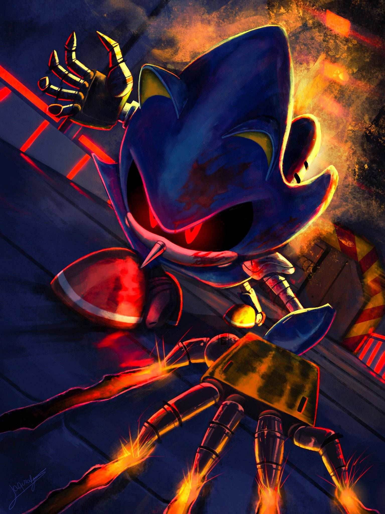 Metal Sonic, blue hedgehog, glowing red eyes, Full HD Phone Wallpaper