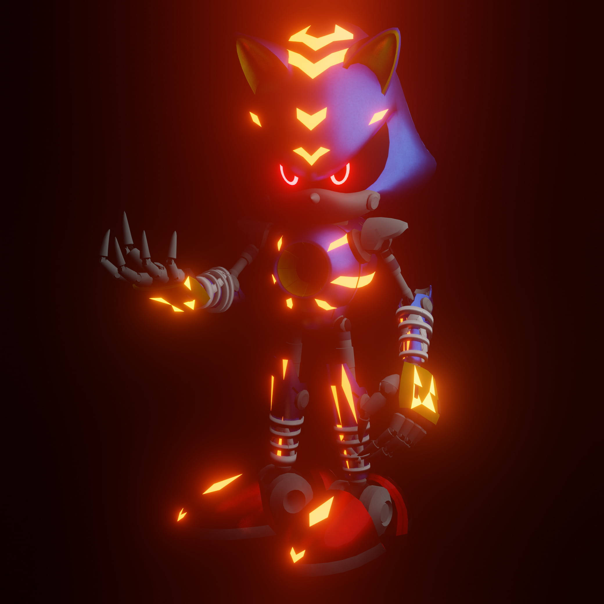 Metal Sonic, fiery orange lights, dark background, Full HD Desktop Wallpaper