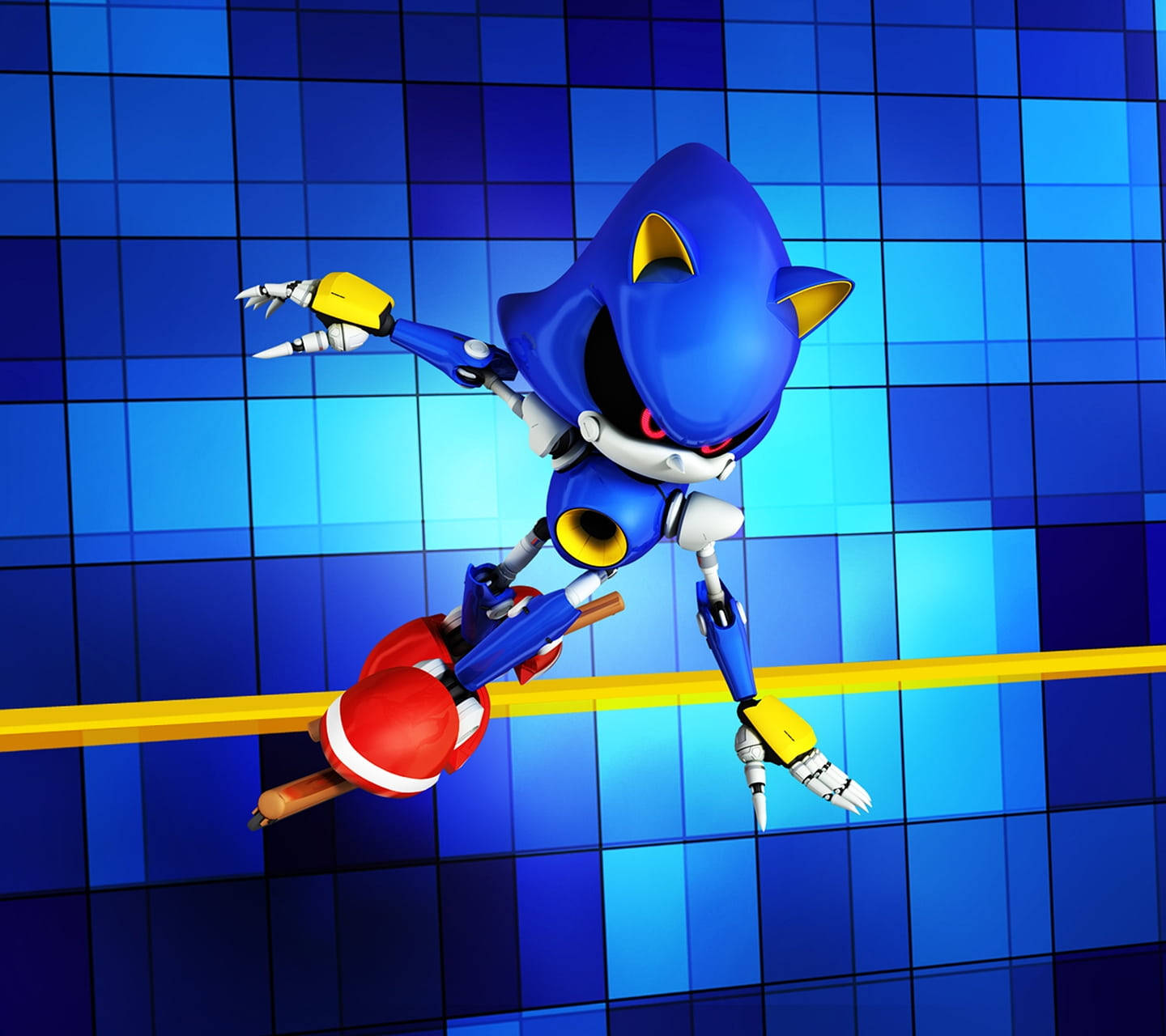 Metal Sonic, blue tiles, yellow accents, HD Desktop Wallpaper