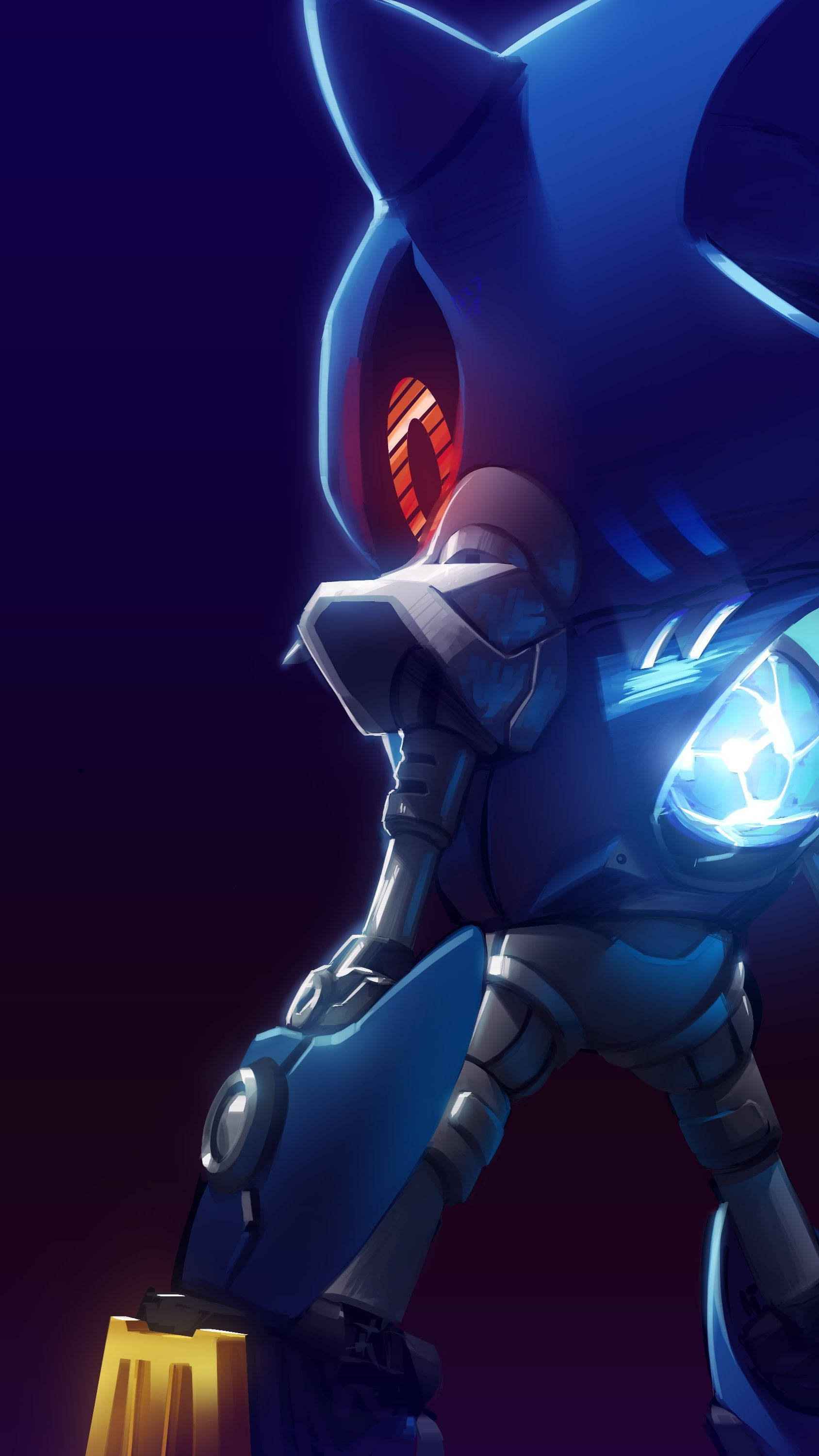 Metal Sonic, dark blue, glowing red eyes, 2K Phone Wallpaper