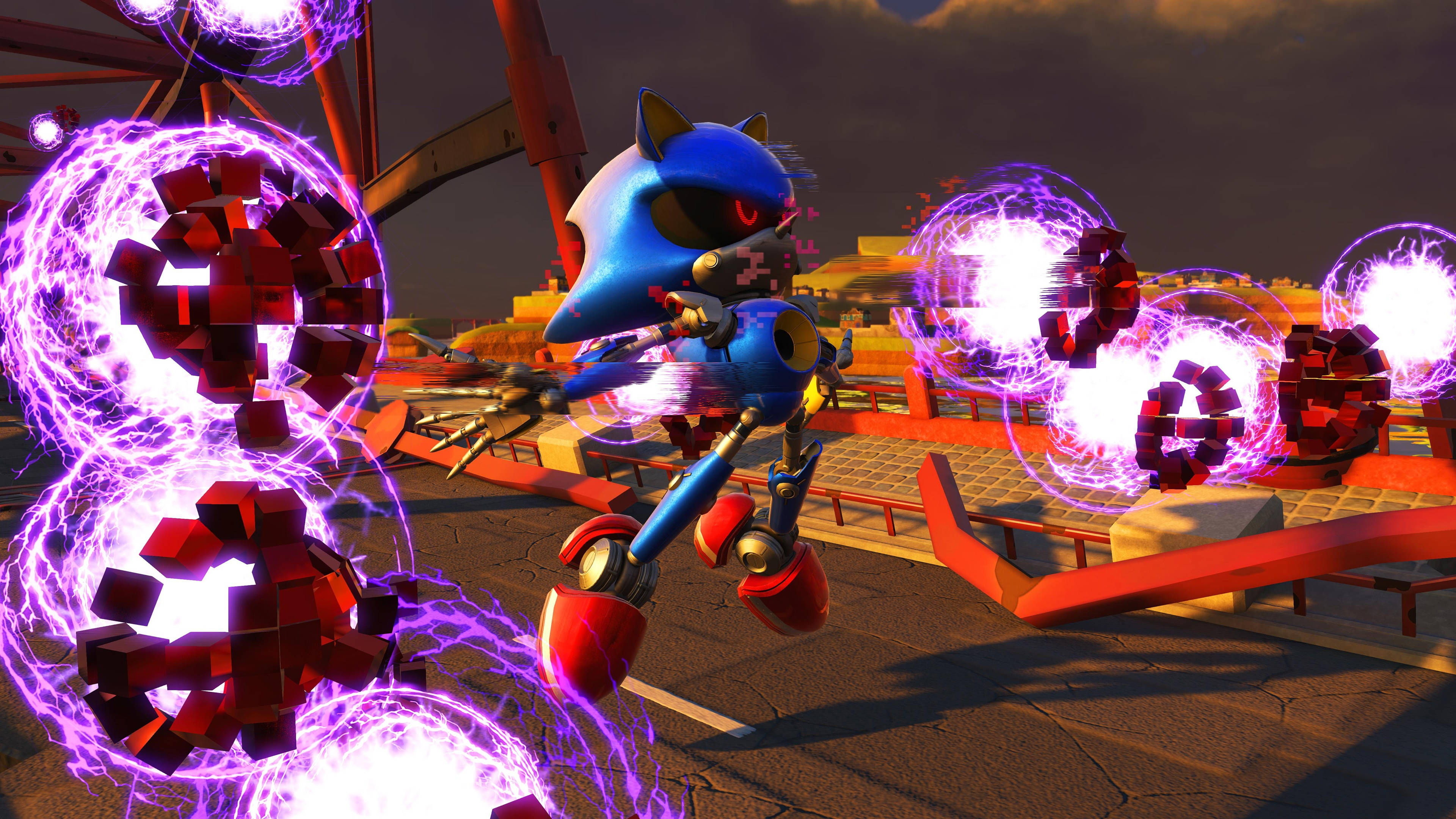 Metal Sonic, purple energy balls, glowing purple energy spheres, 4K Desktop Wallpaper
