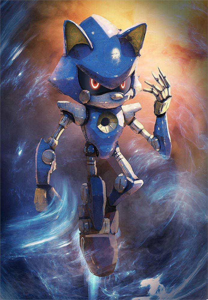Metal Sonic, 3D Blue Art, glowing red eyes, SD Phone Wallpaper