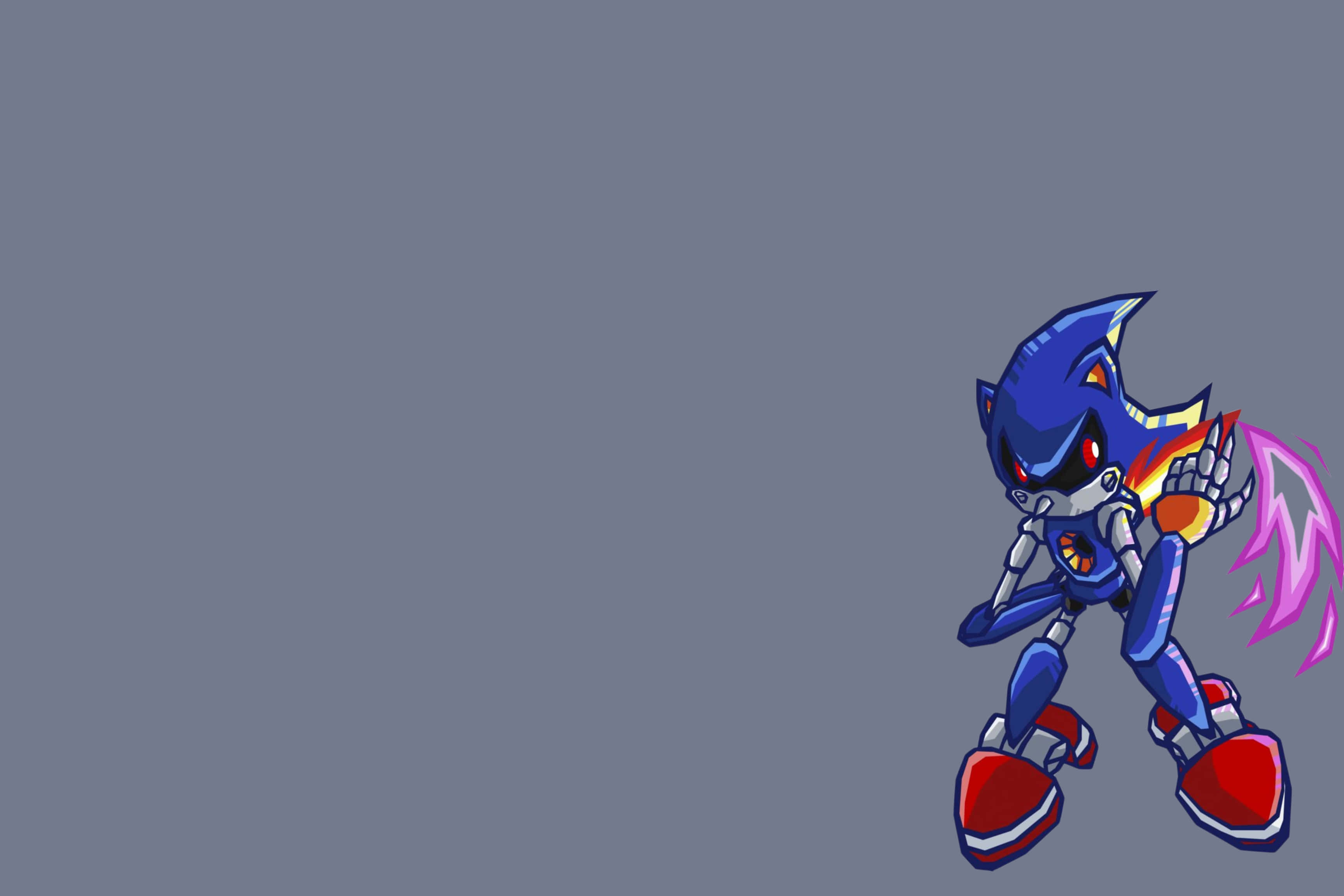 Metal Sonic, blue robotic hedgehog, glowing red eyes, 2K Desktop Wallpaper