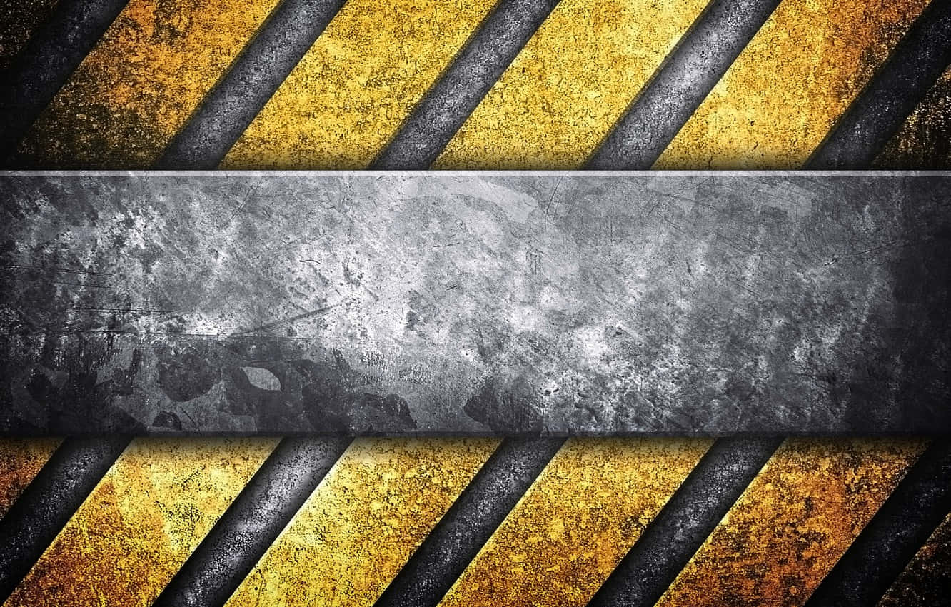 steel, yellow and black stripes, weathered metal plate, HD Desktop Wallpaper