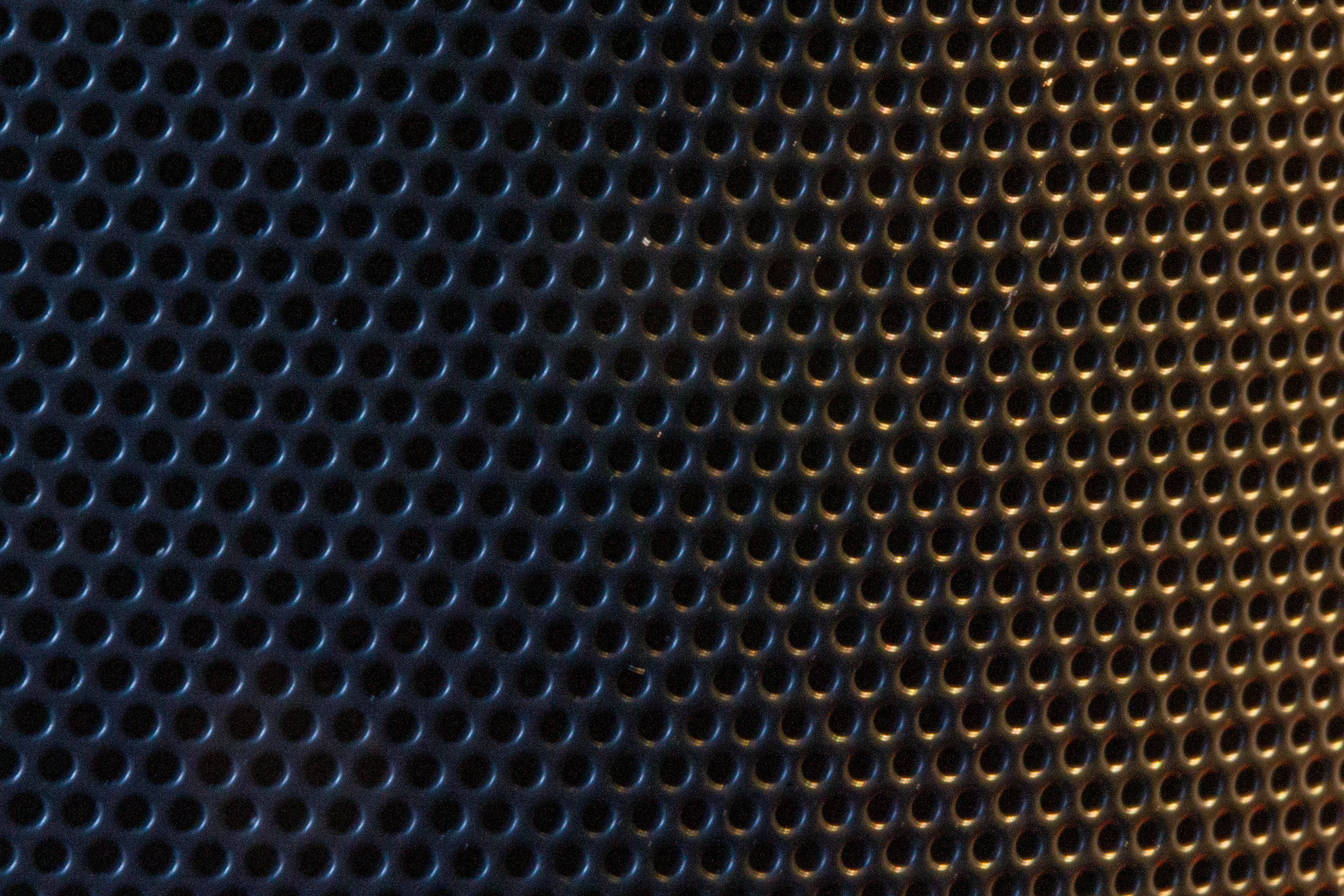 perforated metal grille, cool blue, warm gold, 4K Desktop Wallpaper