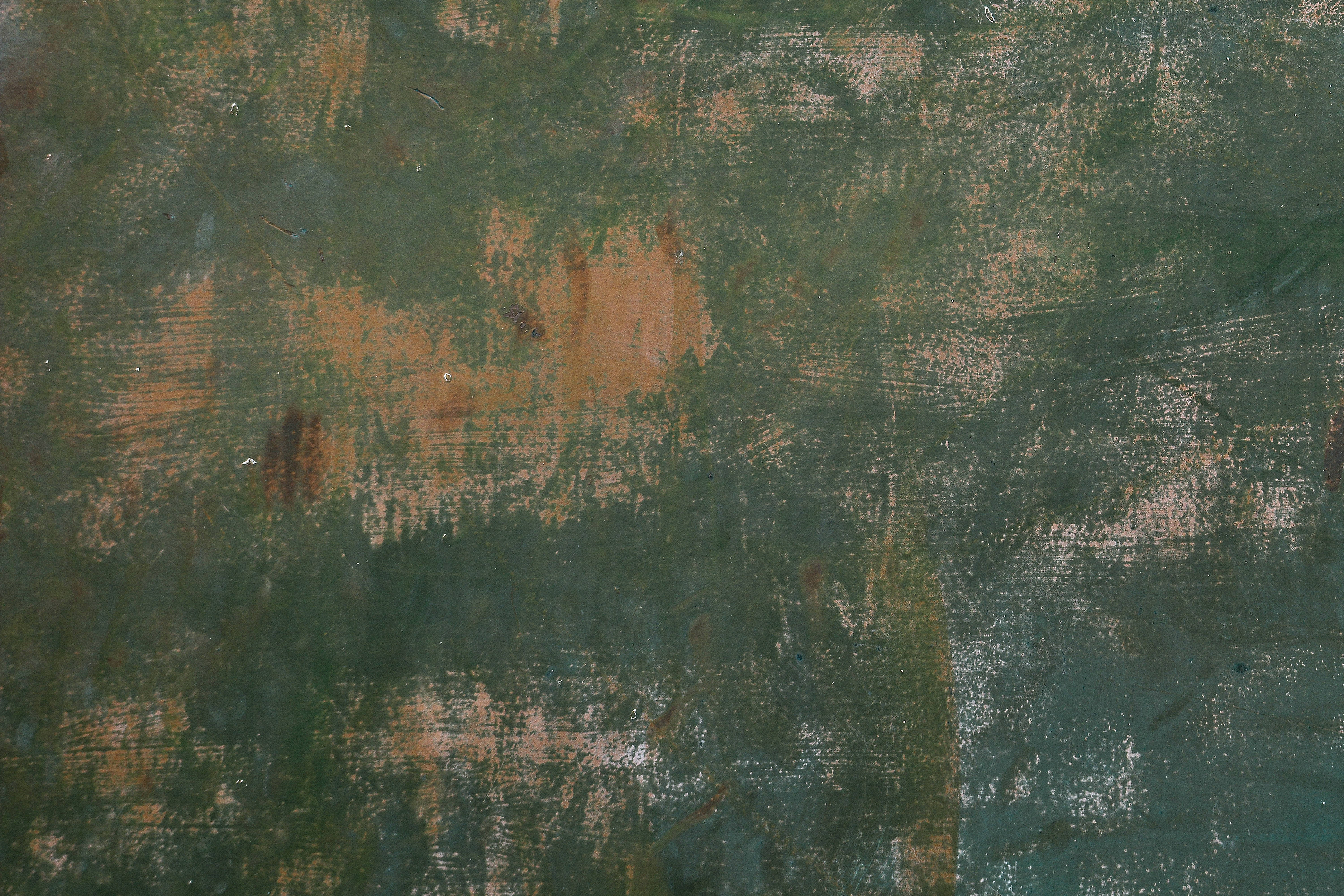 metallic rustic background texture, green and rust-brown paint, textured scratches, 5K Desktop Wallpaper