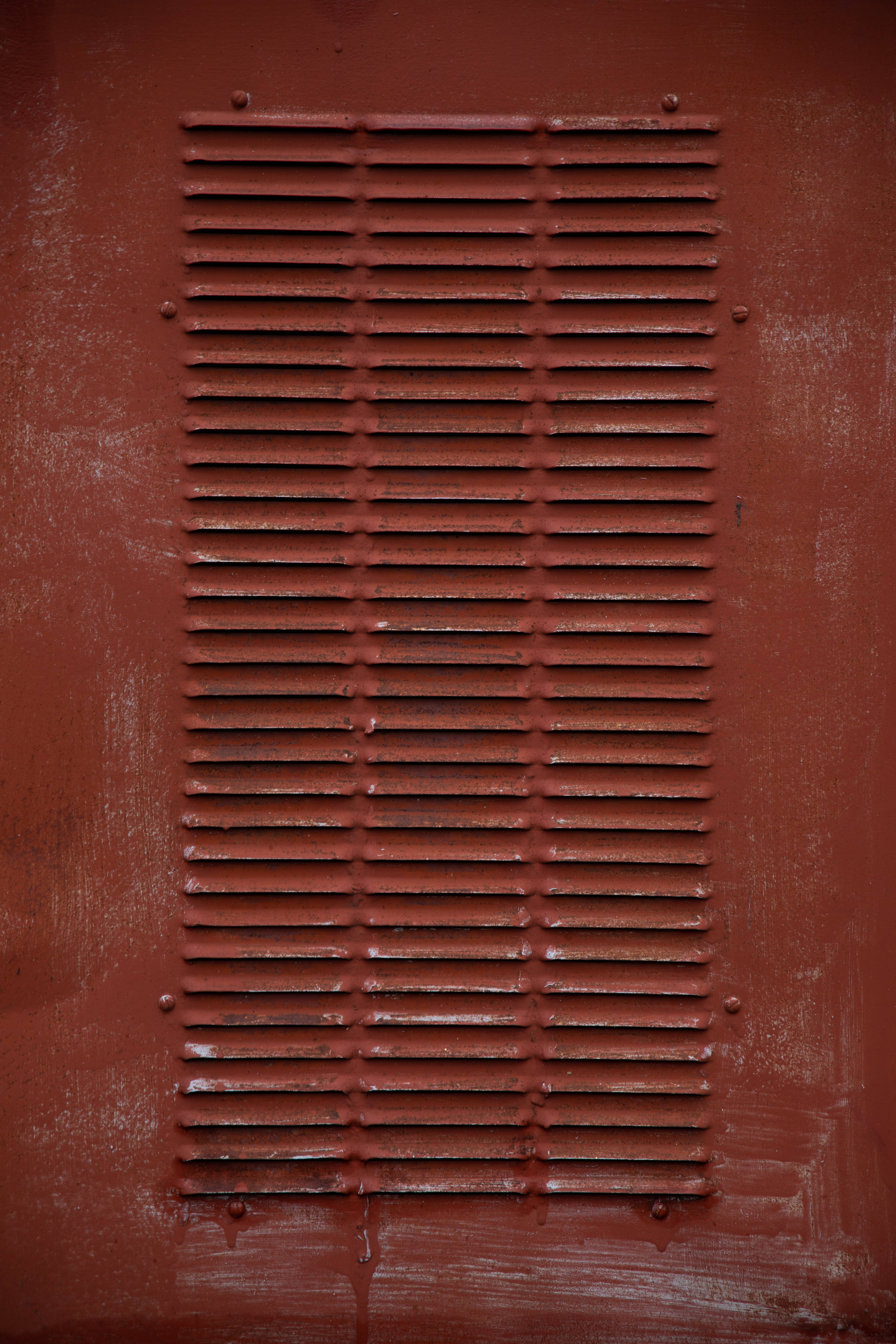 brown worn metal texture, weathered red metal vent, horizontal slats, 5K Phone Wallpaper