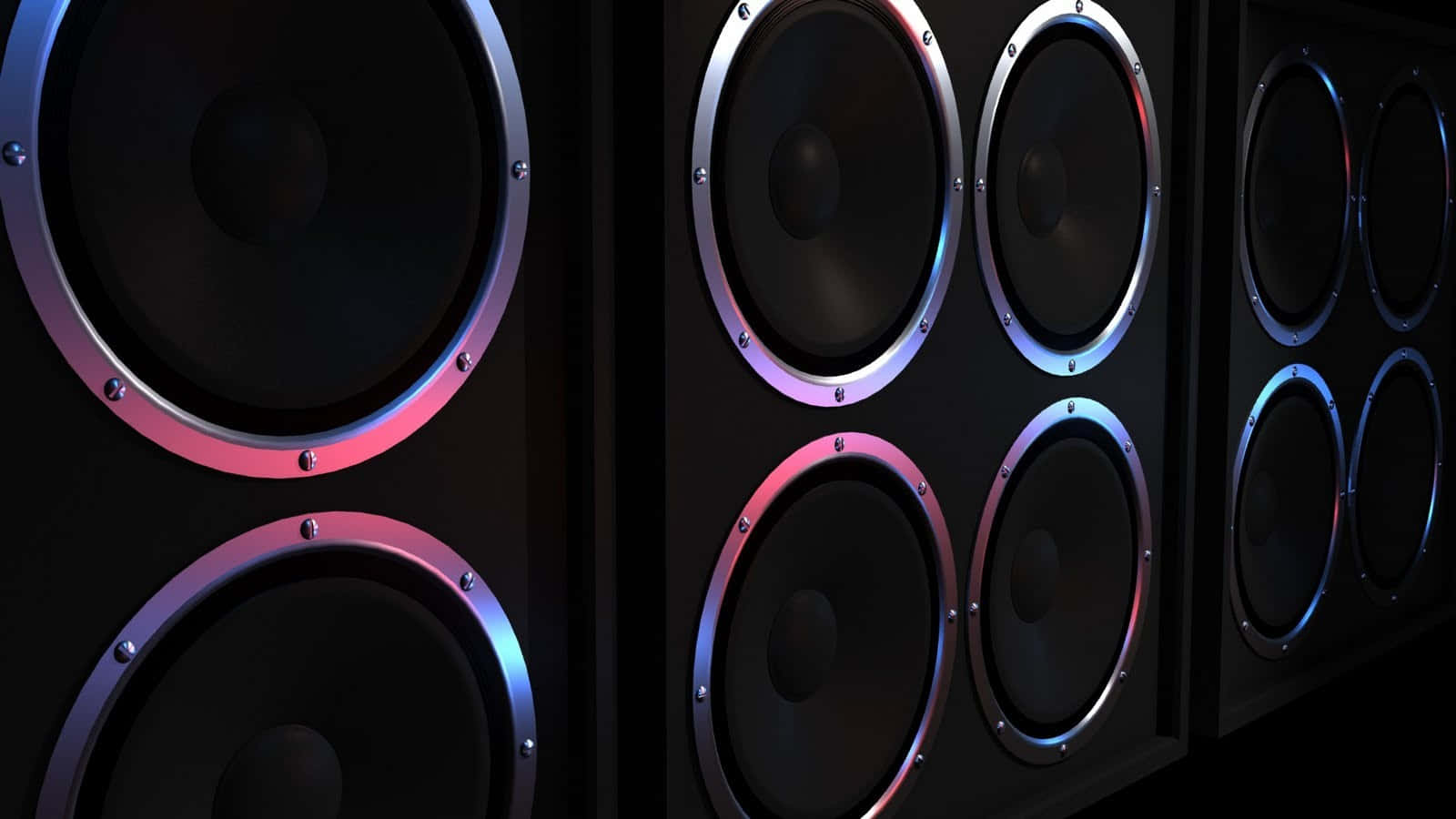 black music speakers, anodized colored basket, purple and blue light, HD Desktop Wallpaper