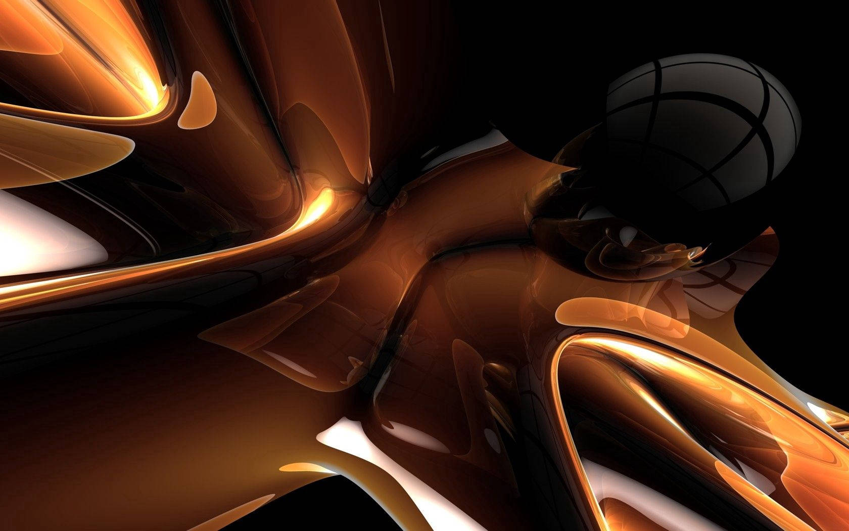 metallic alloy, golden metallic, reflective black sphere, HD Desktop Wallpaper