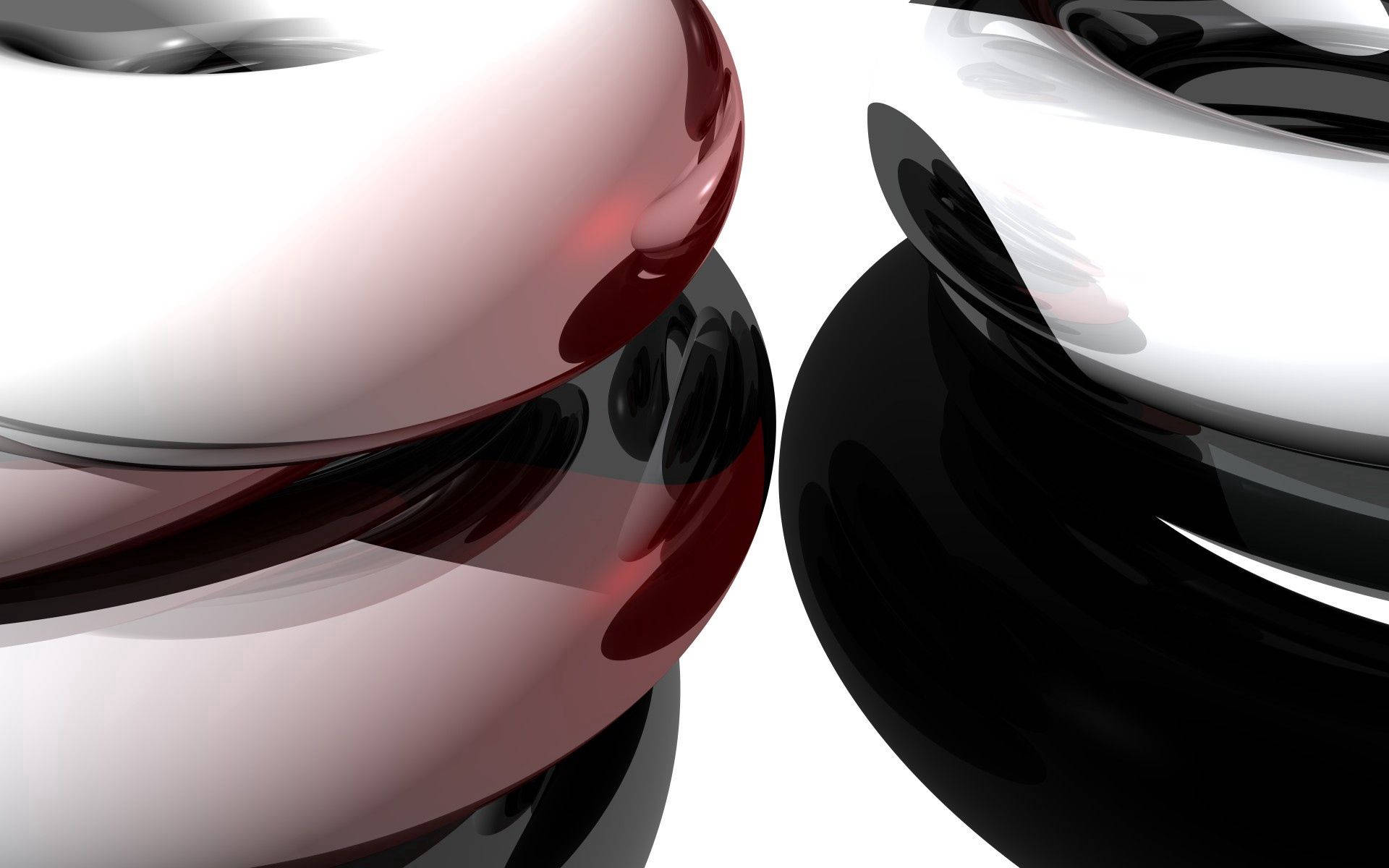 Metallic White Oval Shape, glossy red, black curved forms, Full HD Desktop Wallpaper