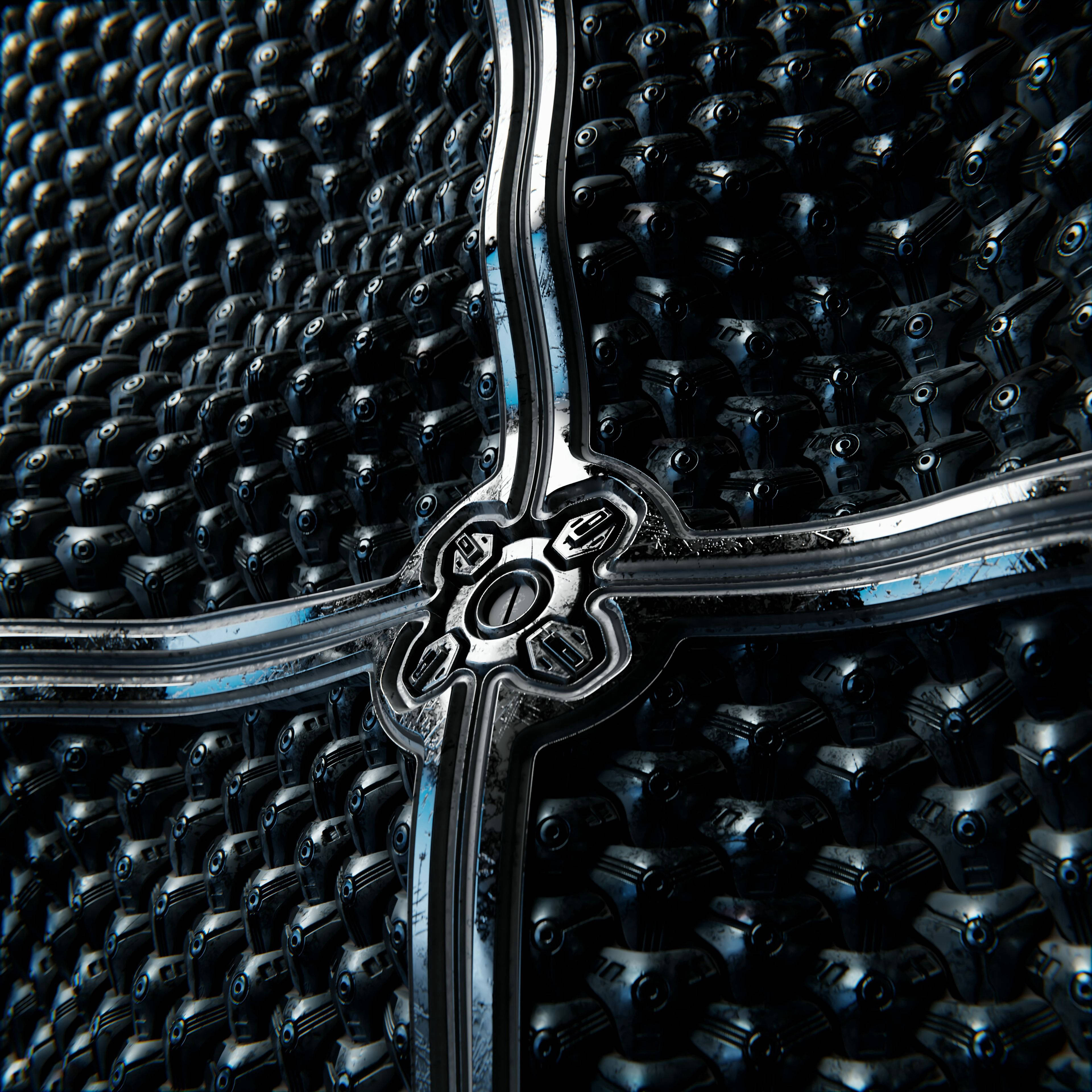 chrome grille, intricate geometric patterns, reflective surfaces, 4K Desktop Wallpaper