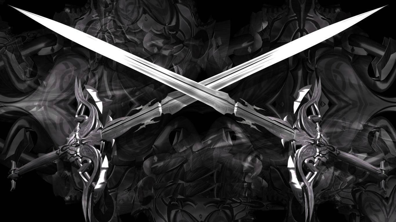 silver swords, swirling dark metallic background, ornate, HD Desktop Wallpaper