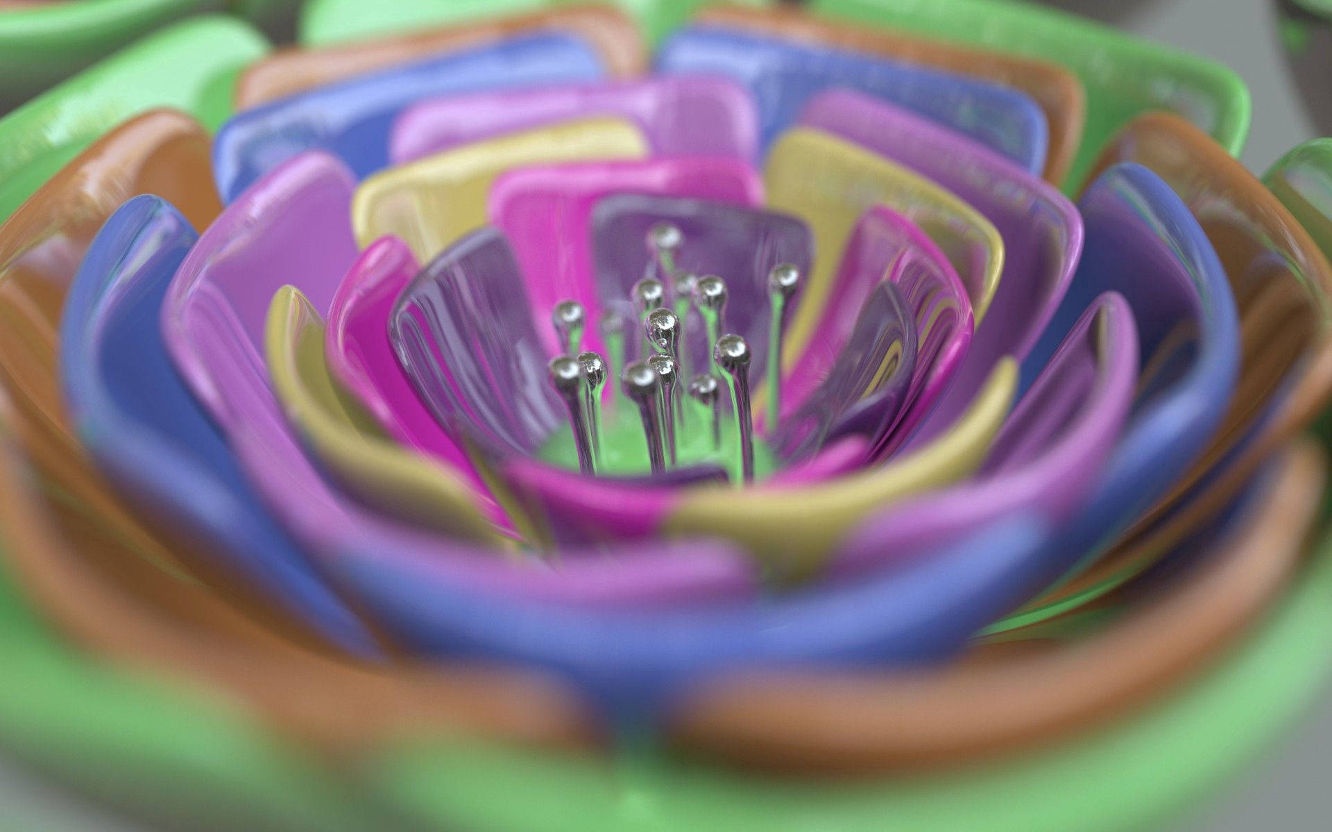 metallic glass flower, glossy, multicolored ceramic petals, Full HD Desktop Wallpaper