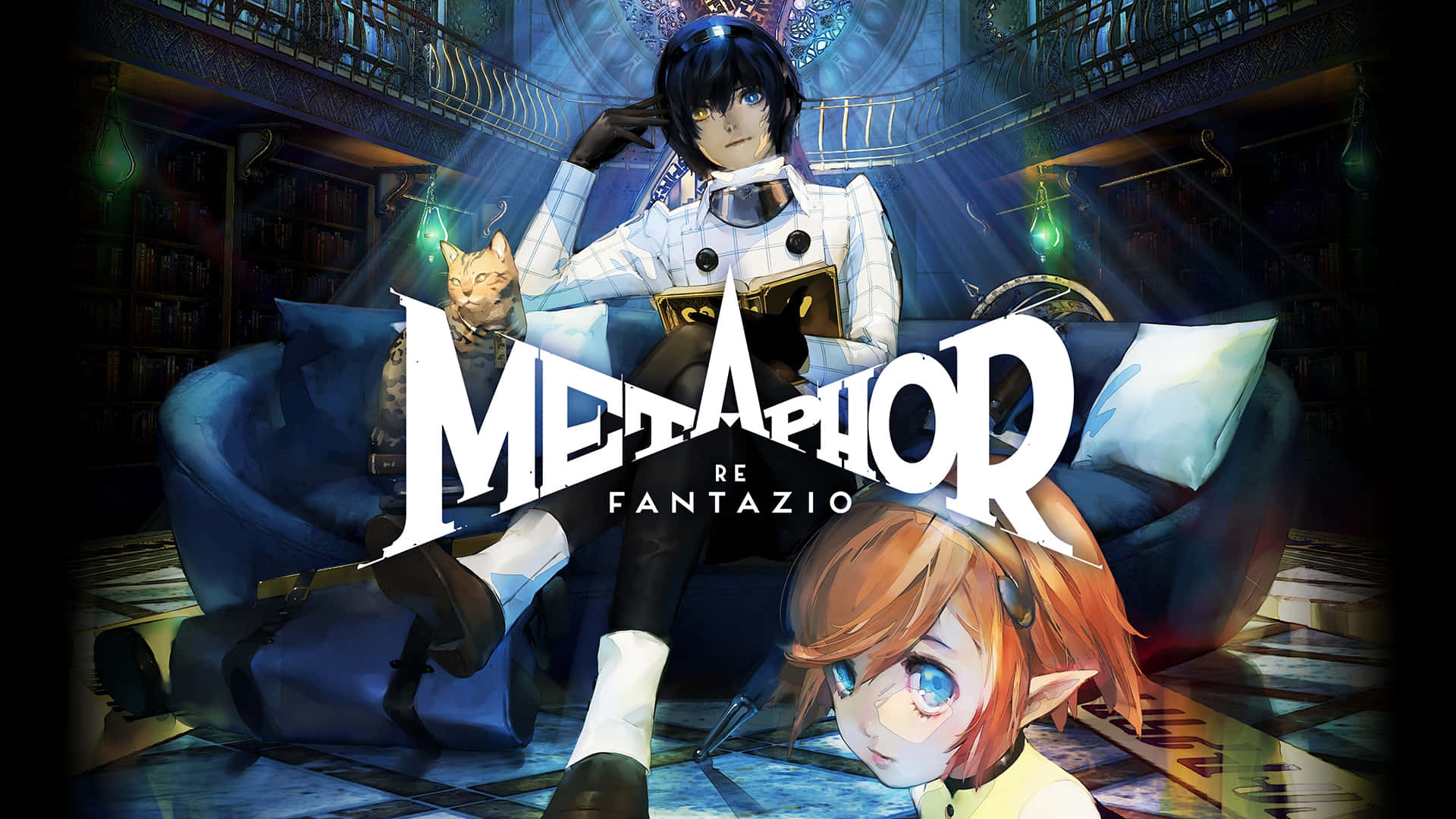 Metaphor Refantazio, white uniform, blue couch, Full HD Desktop Wallpaper