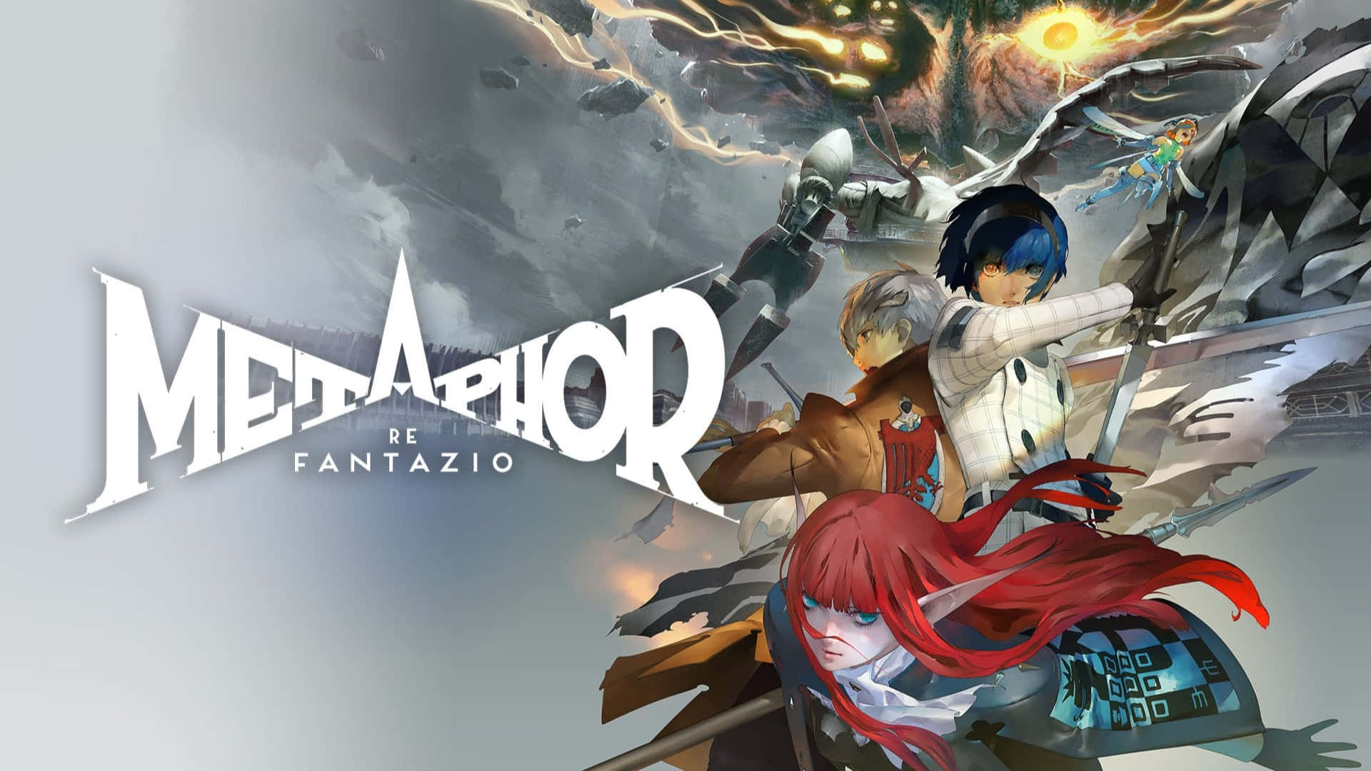 Metaphor Refantazio, anime-style warriors, stormy sky, Full HD Desktop Wallpaper