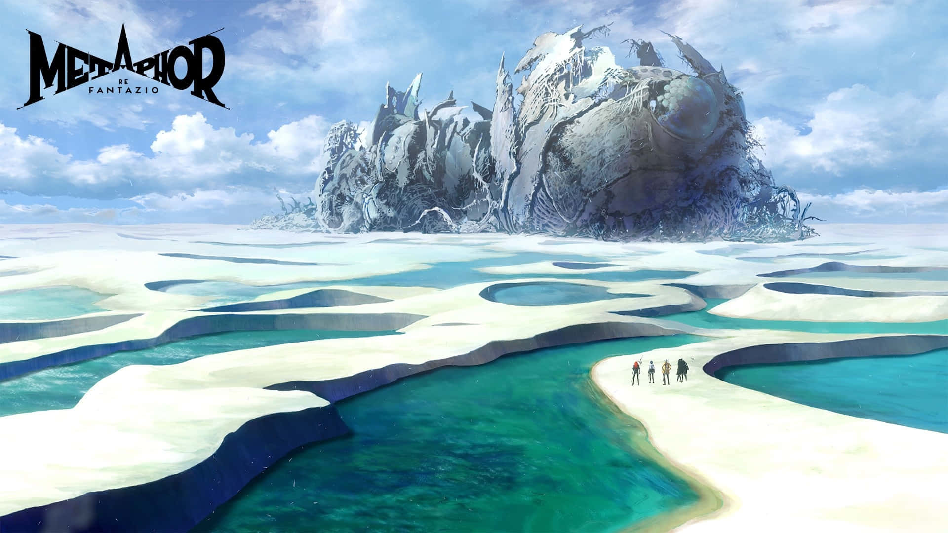 Metaphor Refantazio, shattered ice mountain, turquoise waters, Full HD Desktop Wallpaper