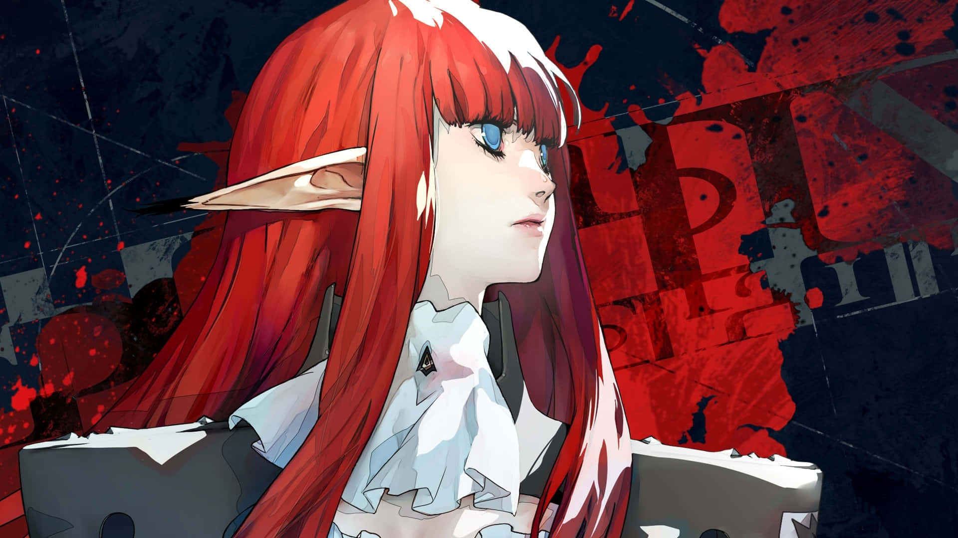 Metaphor Refantazio, red-haired elf, blue eyes, Full HD Desktop Wallpaper