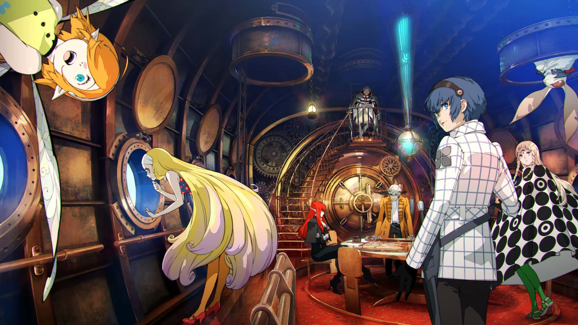 Metaphor Refantazio, steampunk room, brass pipes, Full HD Desktop Wallpaper