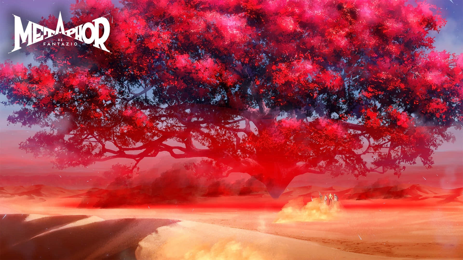 Metaphor Refantazio, colossal red tree, surreal desert, Full HD Desktop Wallpaper