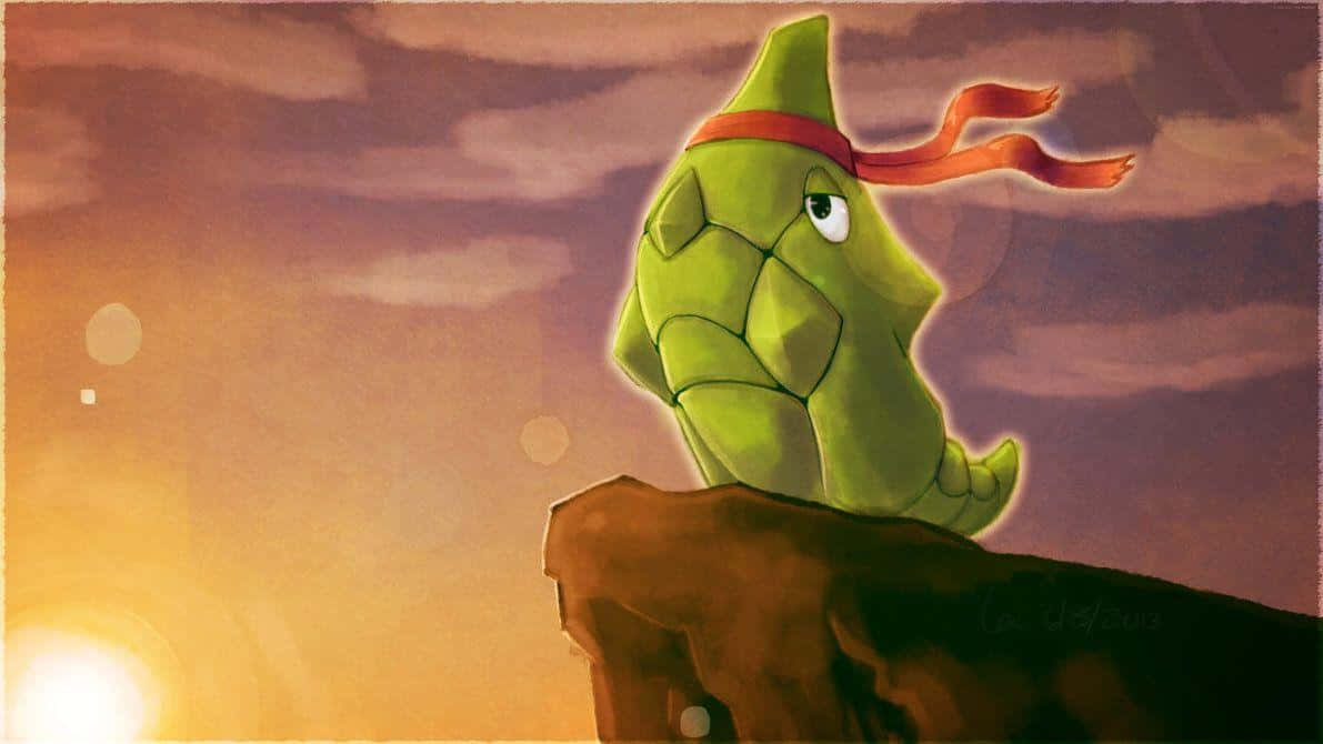 Metapod, red headband, cliff, SD Desktop Wallpaper